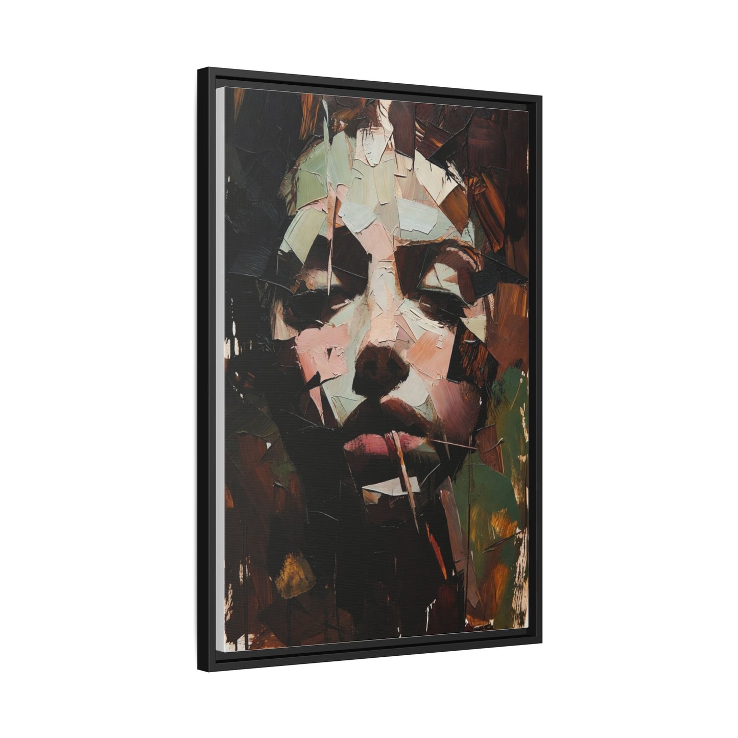 Matte Framed Canvas Art — Abstract Female Portrait, Moody Multicolor