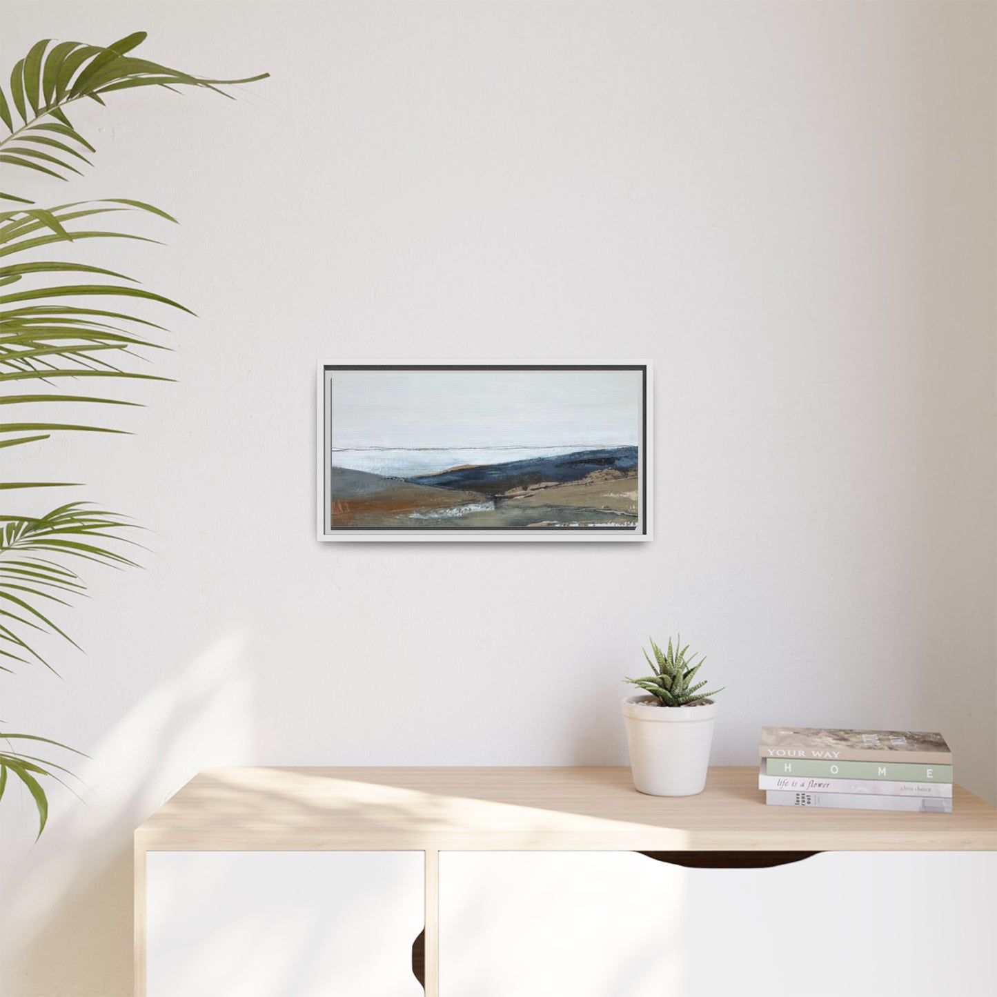 Framed Matte Canvas Wall Art — Serene Coastal Abstract Landscape