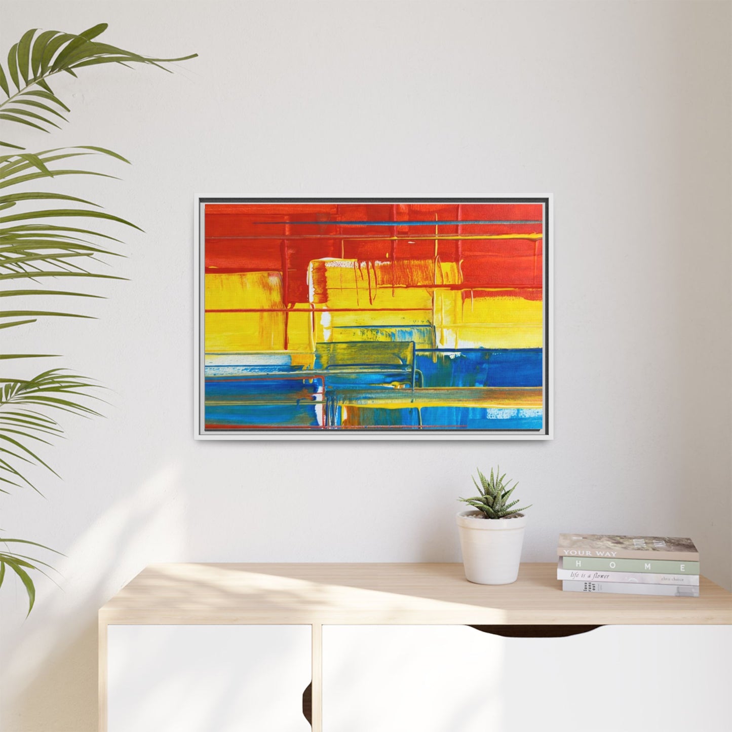 Abstract Multi-Color Framed Canvas Art — Modern Geometric Wall Decor