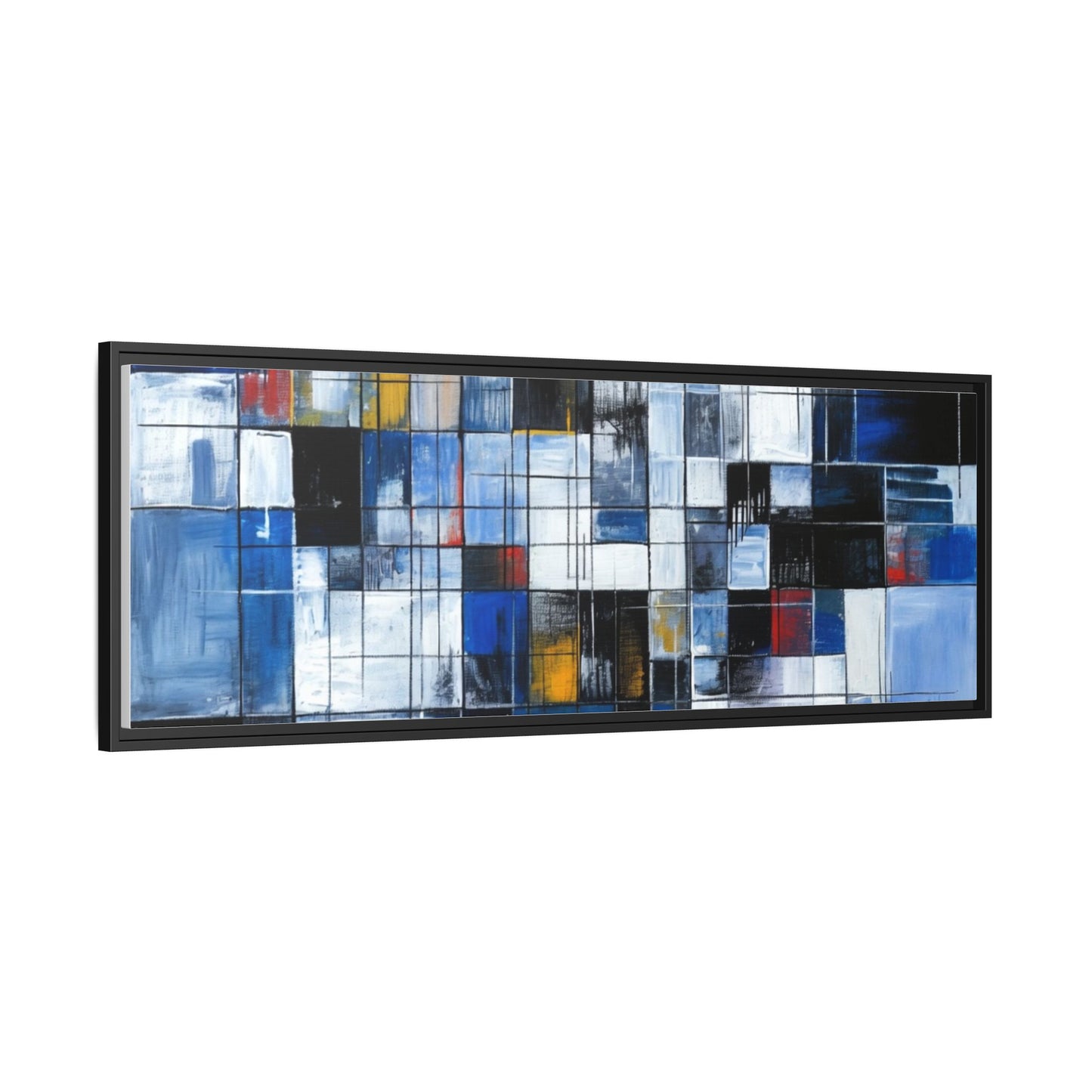 Abstract Blue Grid Matte Canvas Framed Art Print