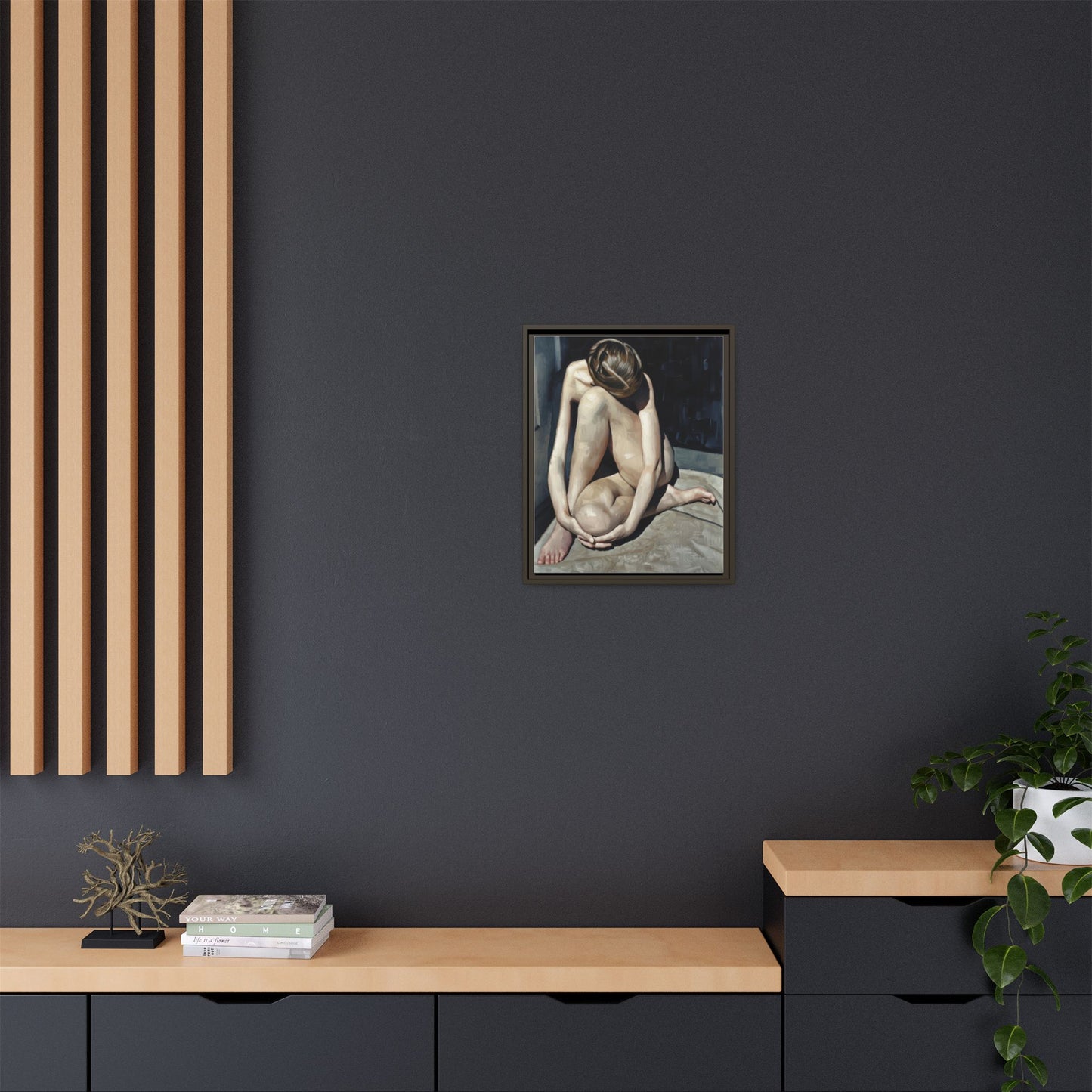Framed Matte Canvas Print Contemplative Nude Figure Art