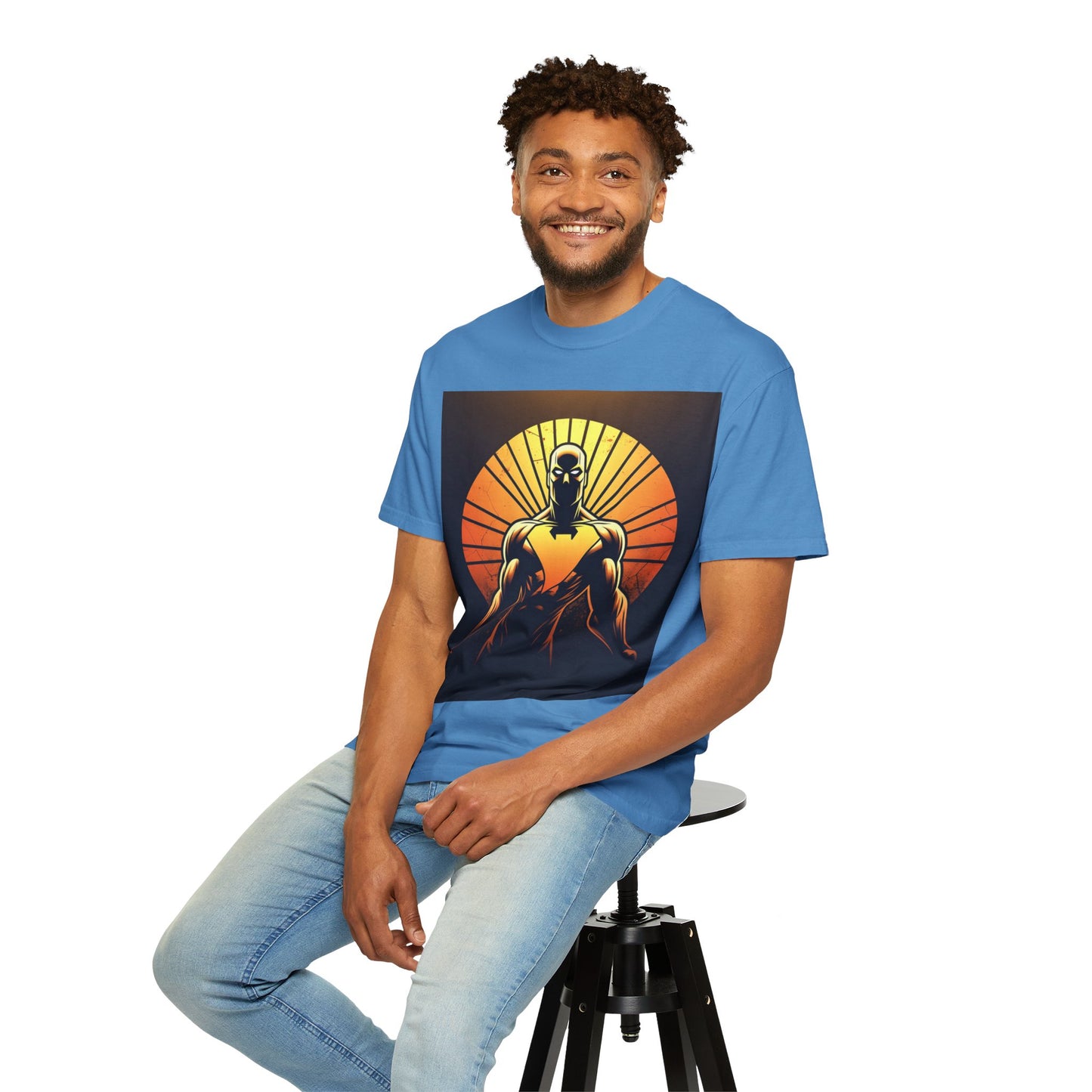 Superhero Sunrise T-Shirt — Bold Chest Emblem Graphic