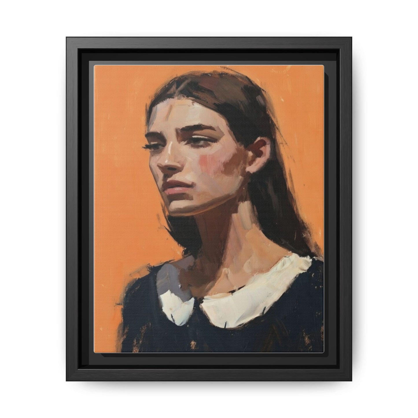 Framed Matte Canvas Portrait Art — Modern Figurative Painting on Orange