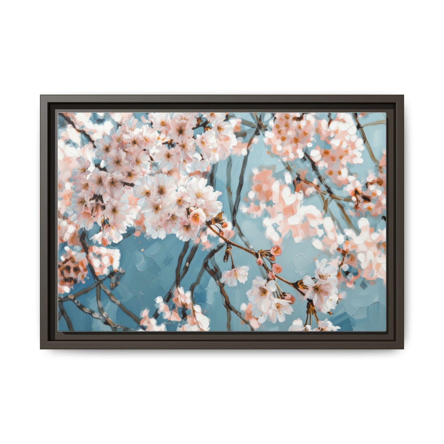 Framed Cherry Blossom Matte Canvas Print — Soft Pink Floral Wall Art