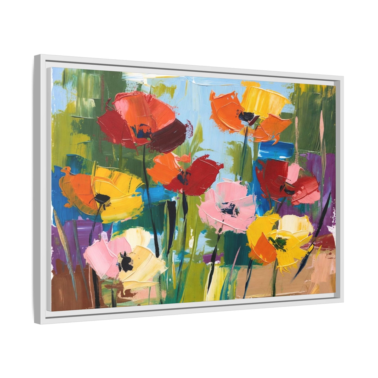 Framed Floral Canvas Print — Colorful Abstract Poppy Artwork