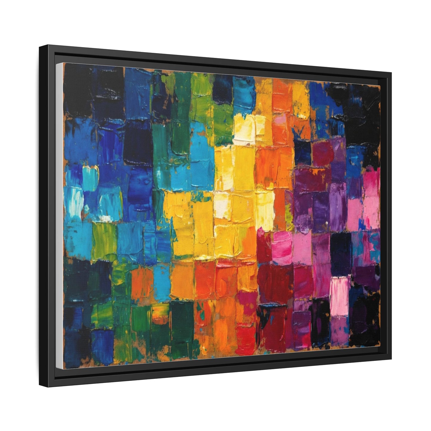 Abstract Rainbow Mosaic Framed Canvas Print — Colorful Modern Wall Art