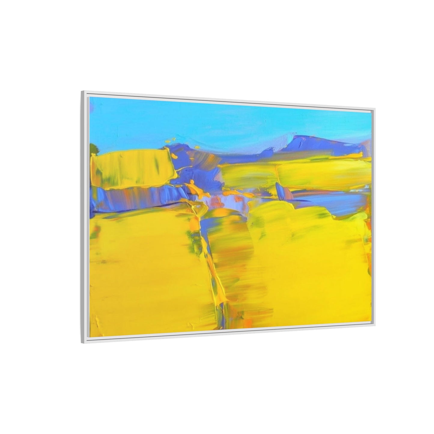 Framed Matte Canvas  Vibrant Yellow Blue Abstract Landscape Art