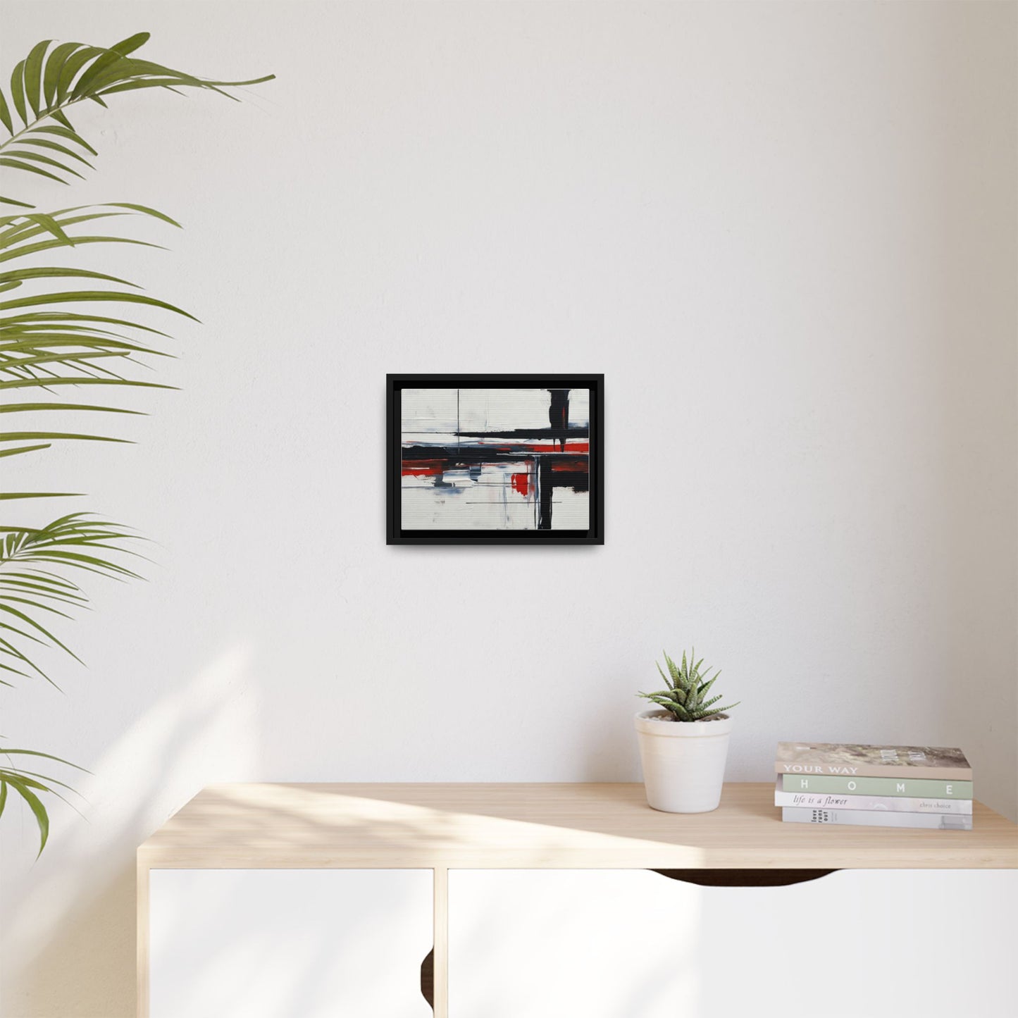 Abstract Red & Black Framed Canvas Art — Modern Matte Wall Painting