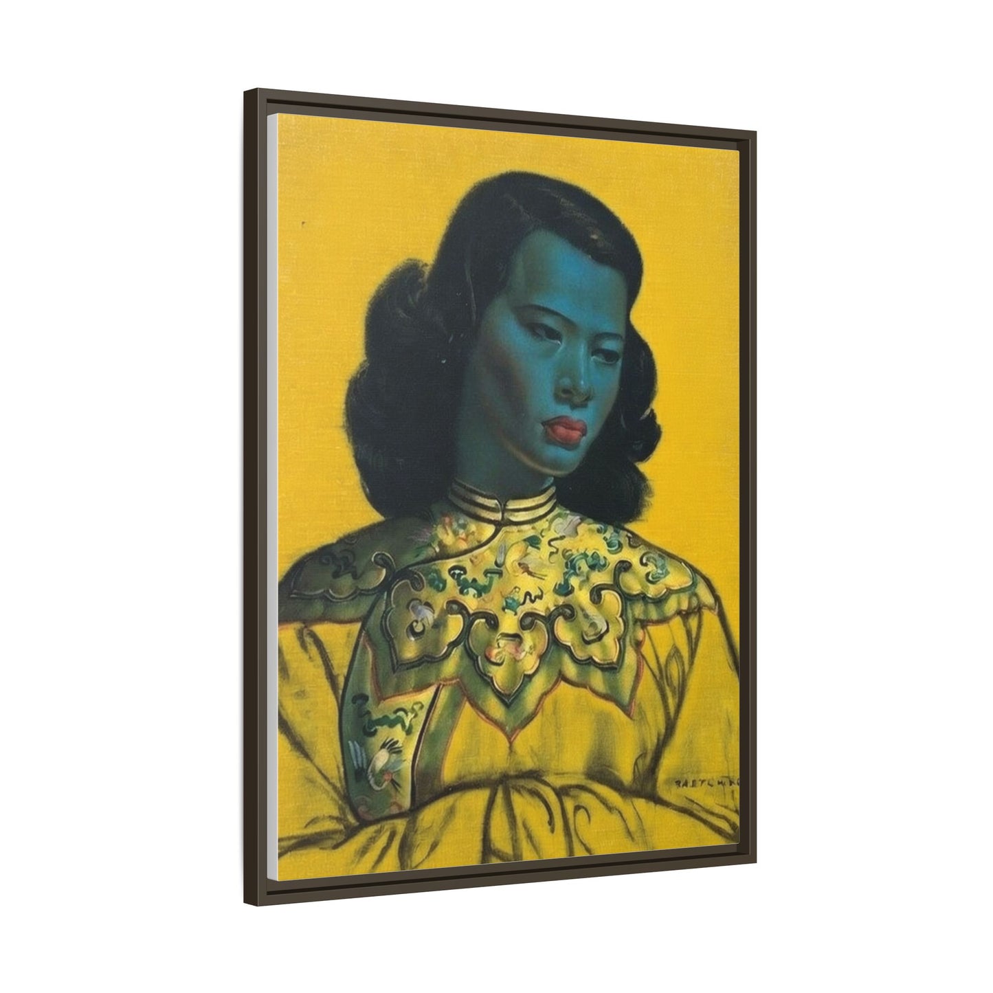Framed Matte Canvas Art Print — Vintage Portrait with Yellow Background