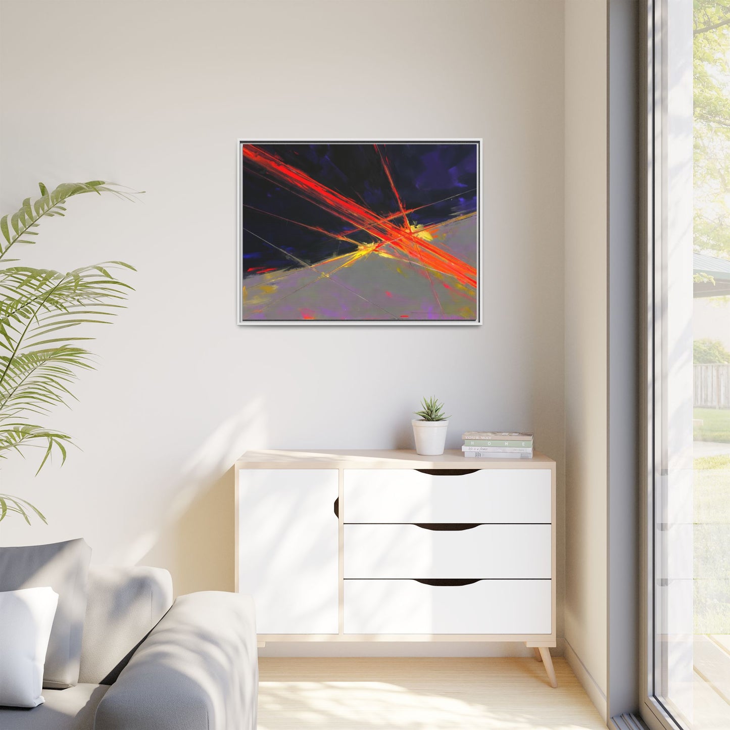 Abstract Red Streaks Framed Matte Canvas Art — Modern Multi‑Color Wall Decor