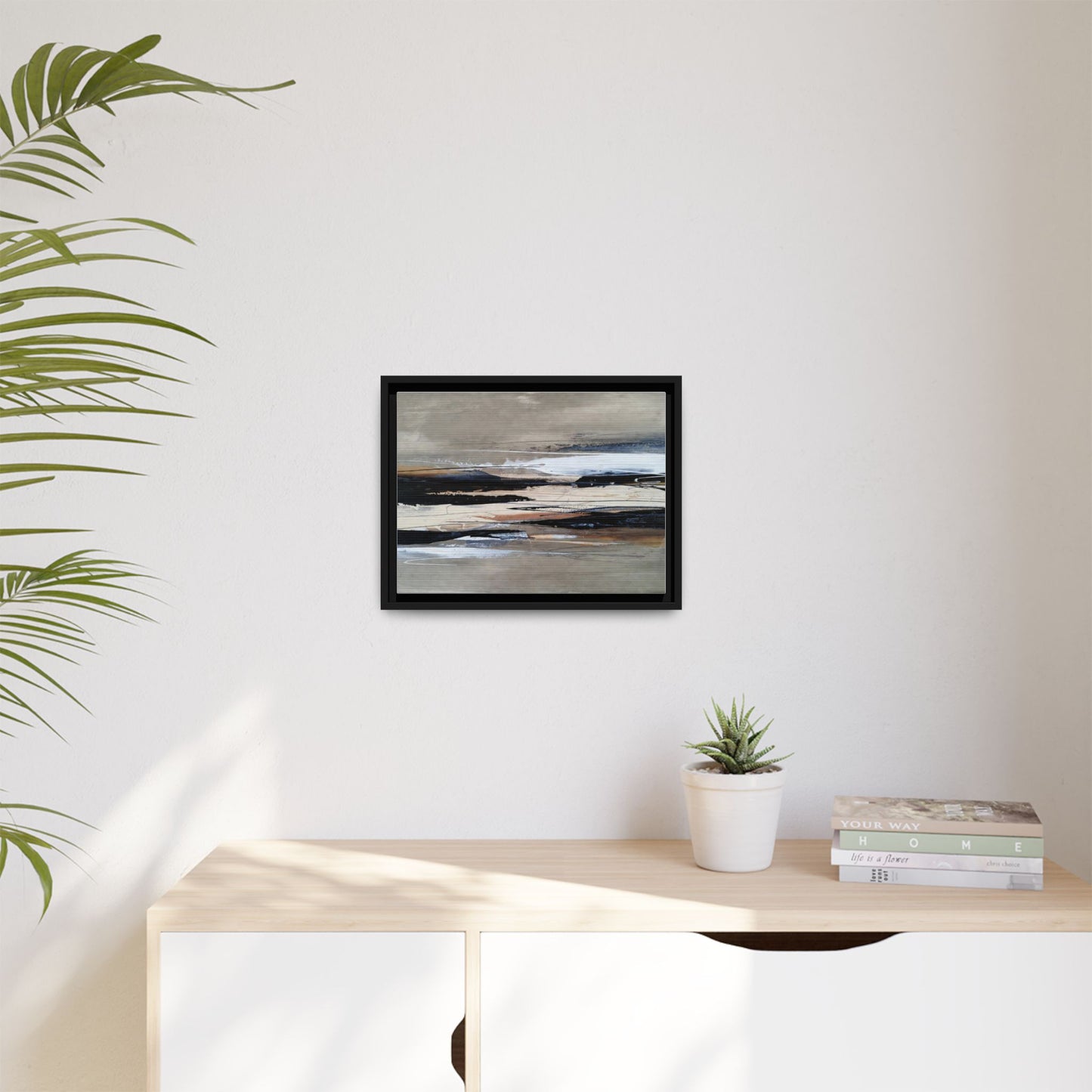 Abstract Seascape Matte Canvas Framed Wall Art — Neutral Coastal Landscape