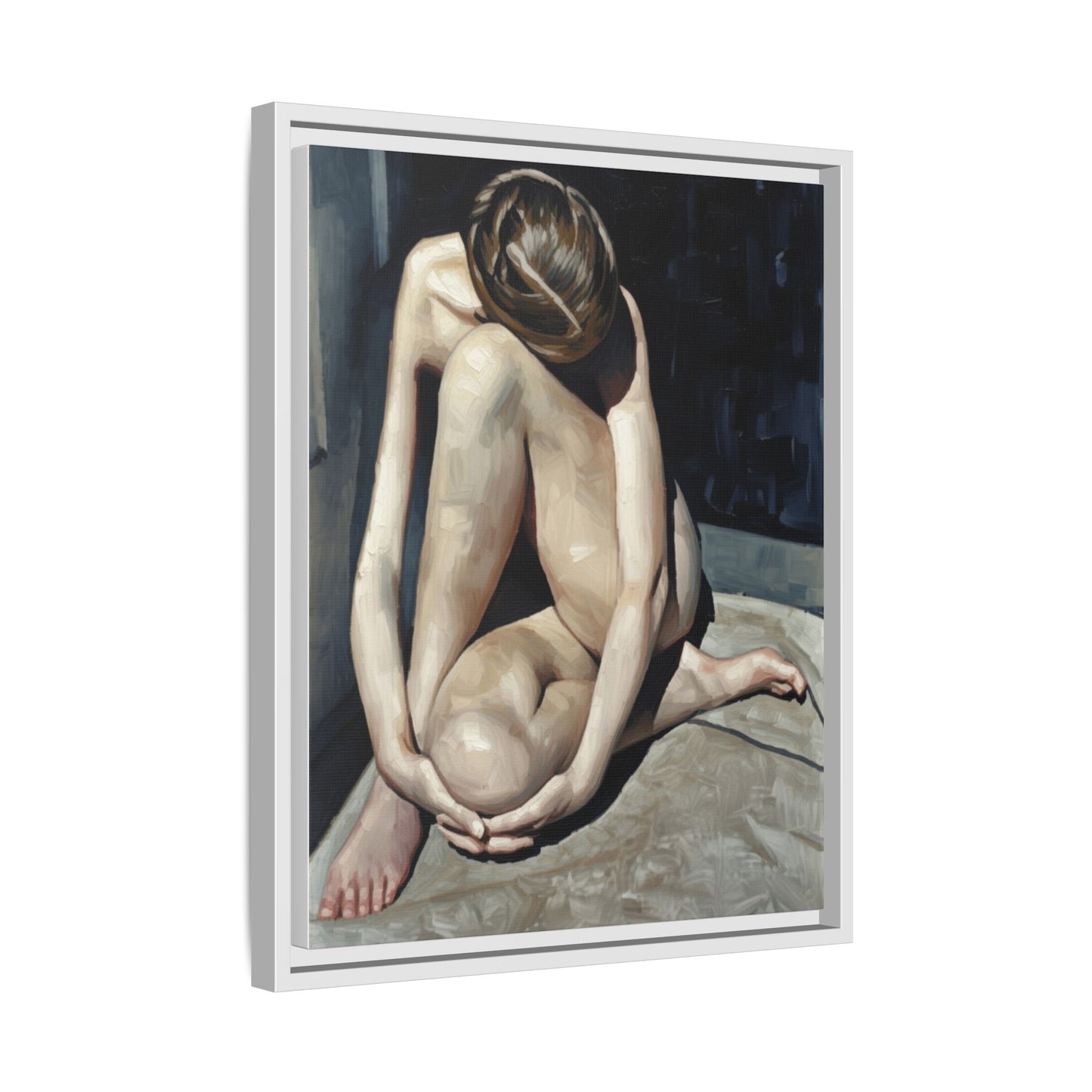 Framed Matte Canvas Print Contemplative Nude Figure Art
