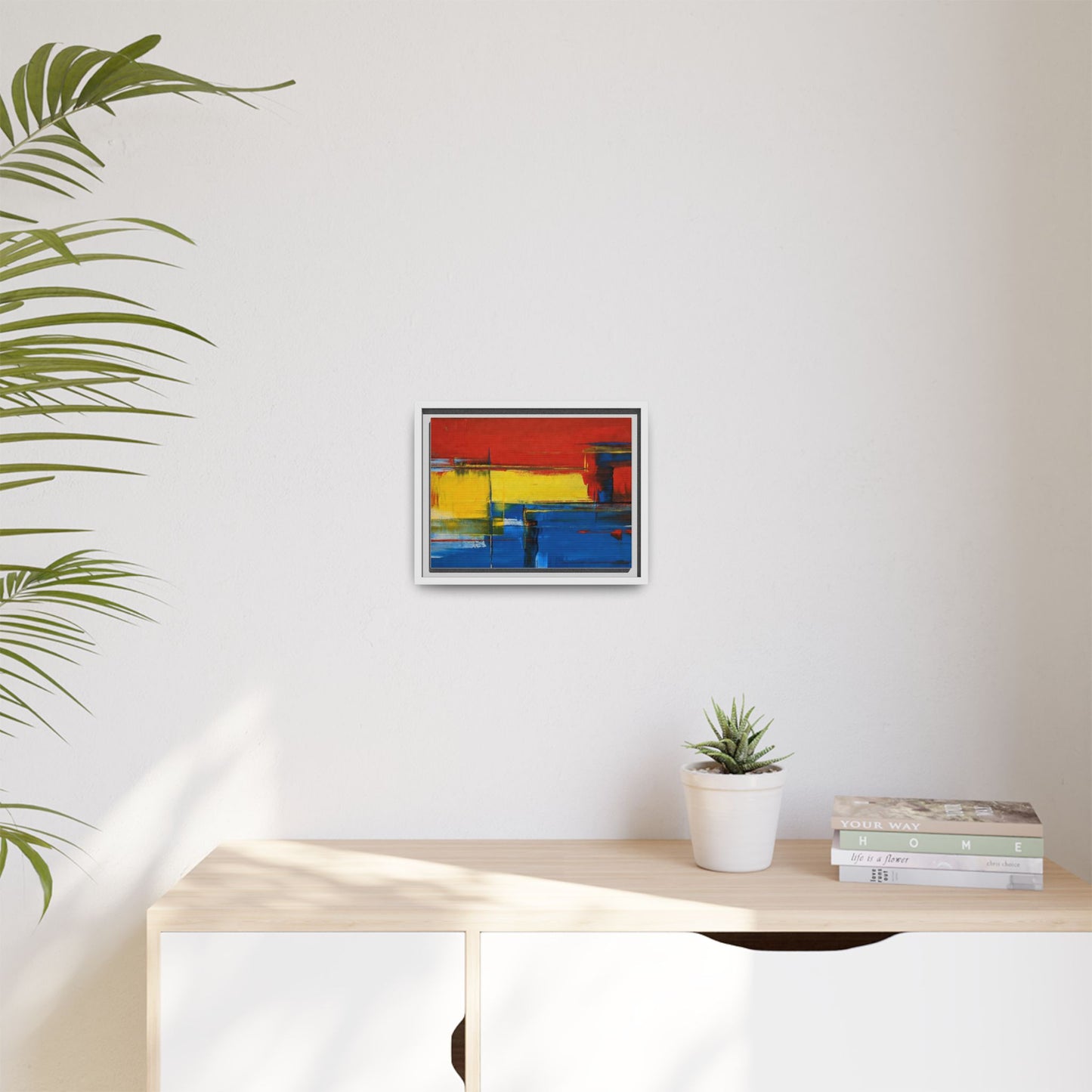 Abstract Color Block Matte Canvas Framed Wall Art — Modern Red Yellow Blue Painting
