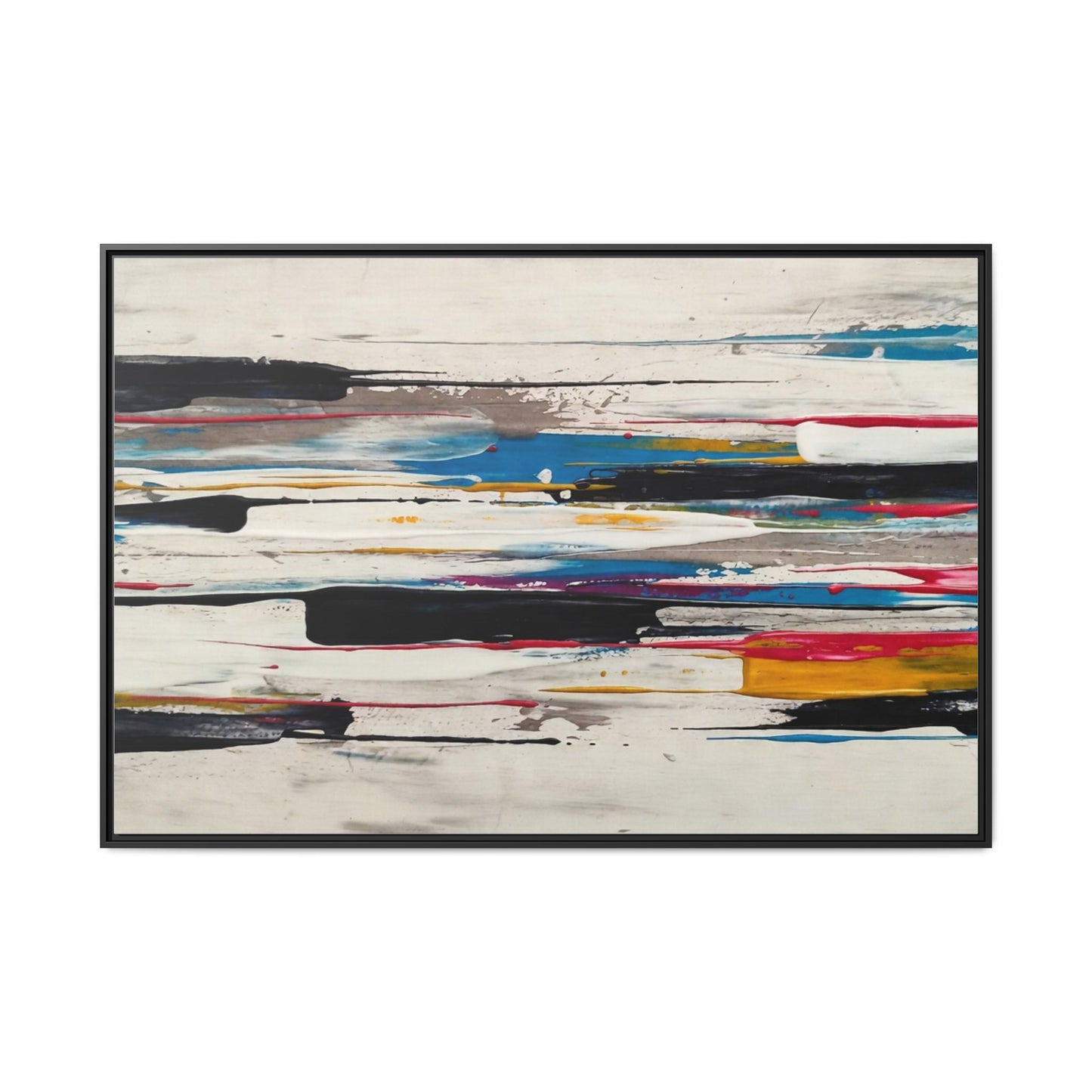 Abstract Multi-Color Framed Canvas Wall Art — Modern Horizontal Brushstroke Print