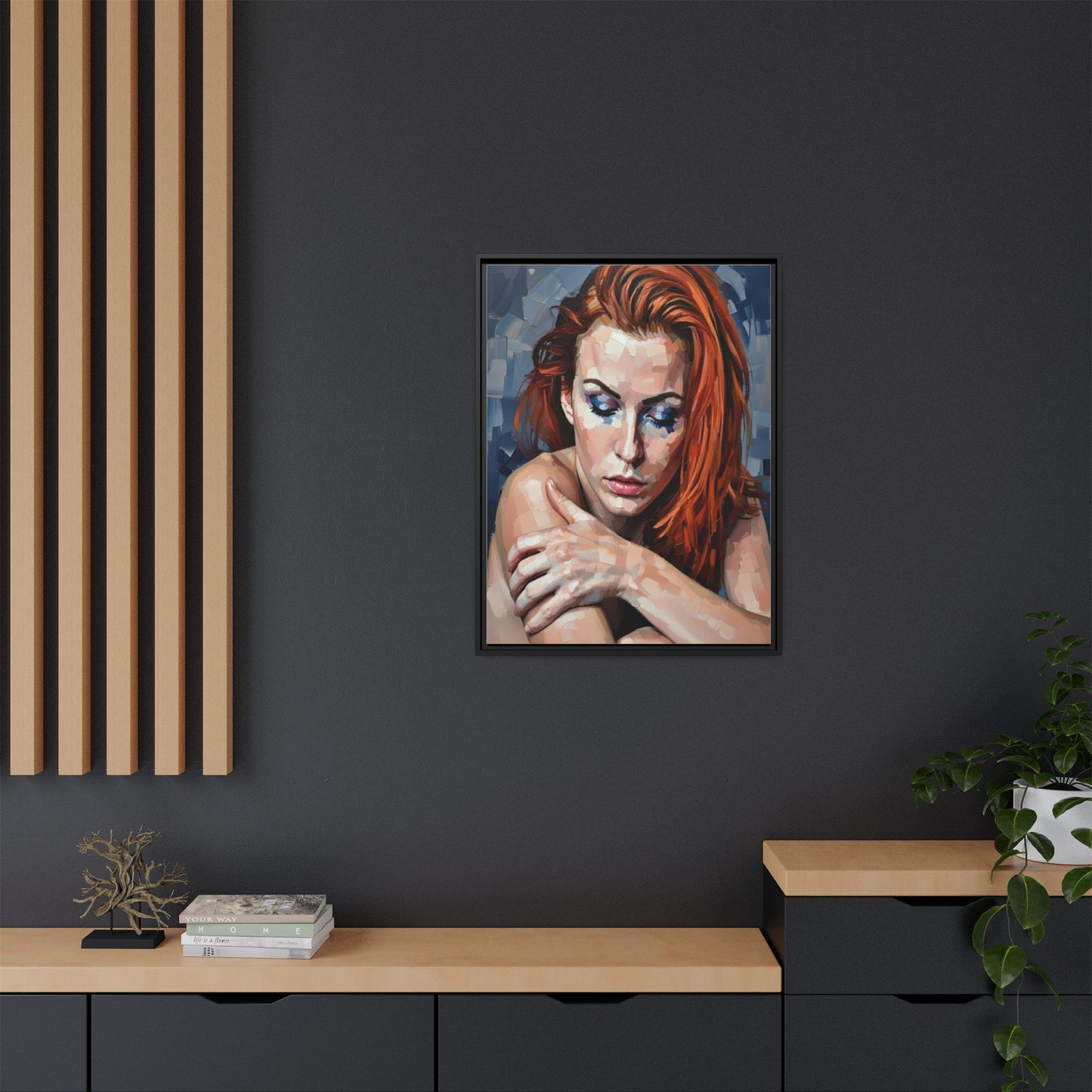 Framed Matte Canvas Art – Contemplative Redhead Portrait
