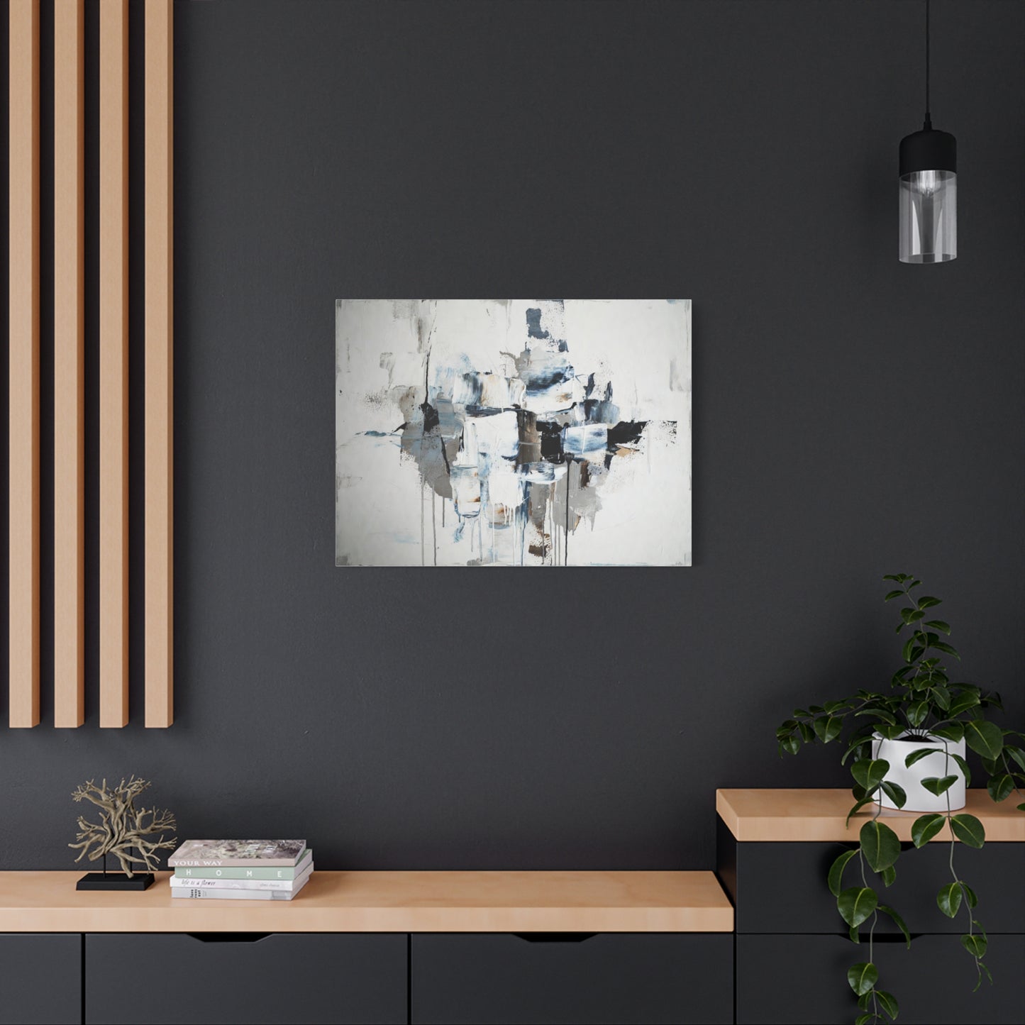 Abstract Blue & Gray Canvas Wall Art — Stretched Matte Canvas