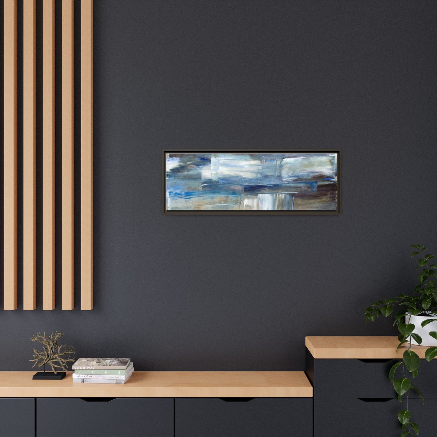 Abstract Blue Coastal Matte Canvas Framed Wall Art
