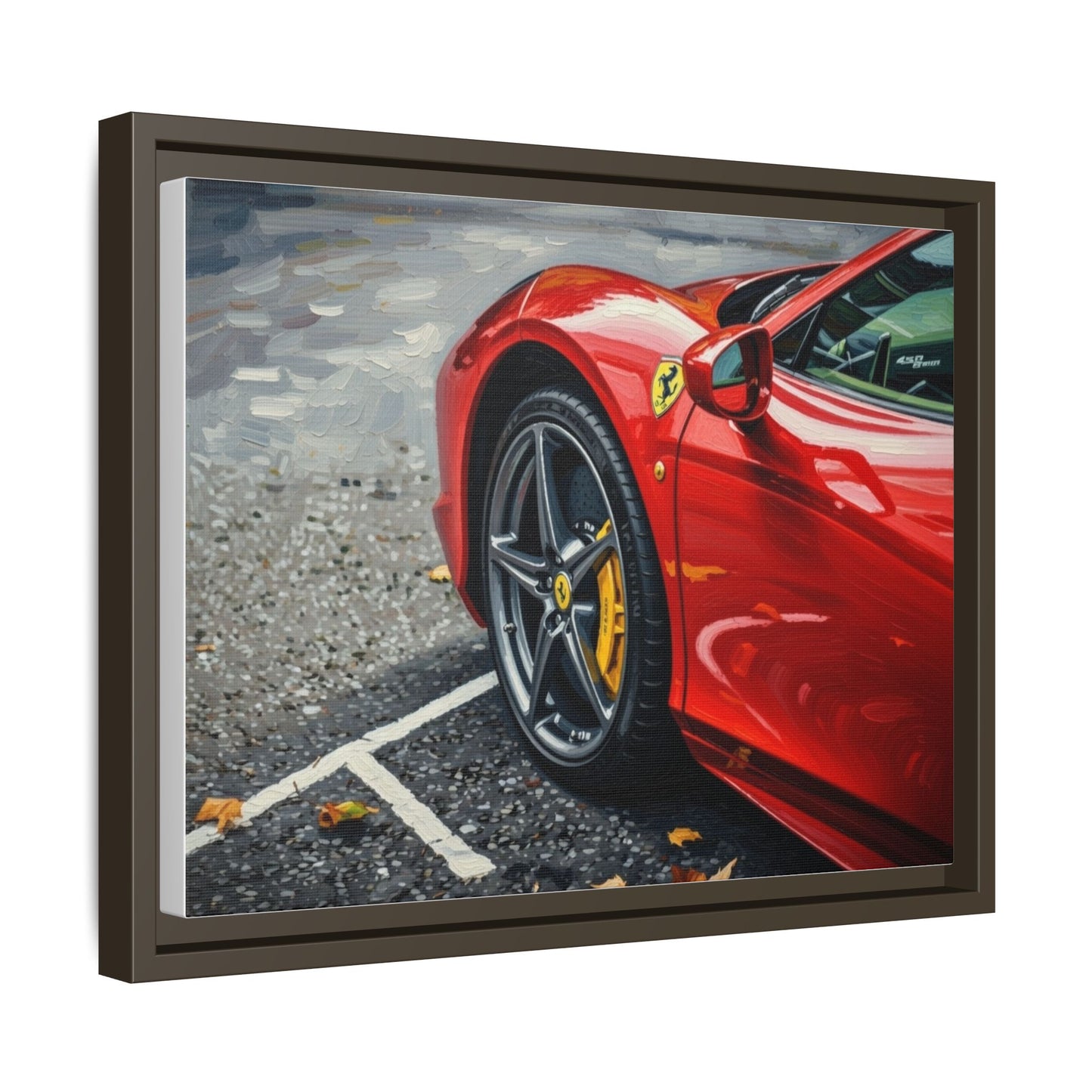 Framed Matte Canvas: Red Sports Car Close-Up Art Print