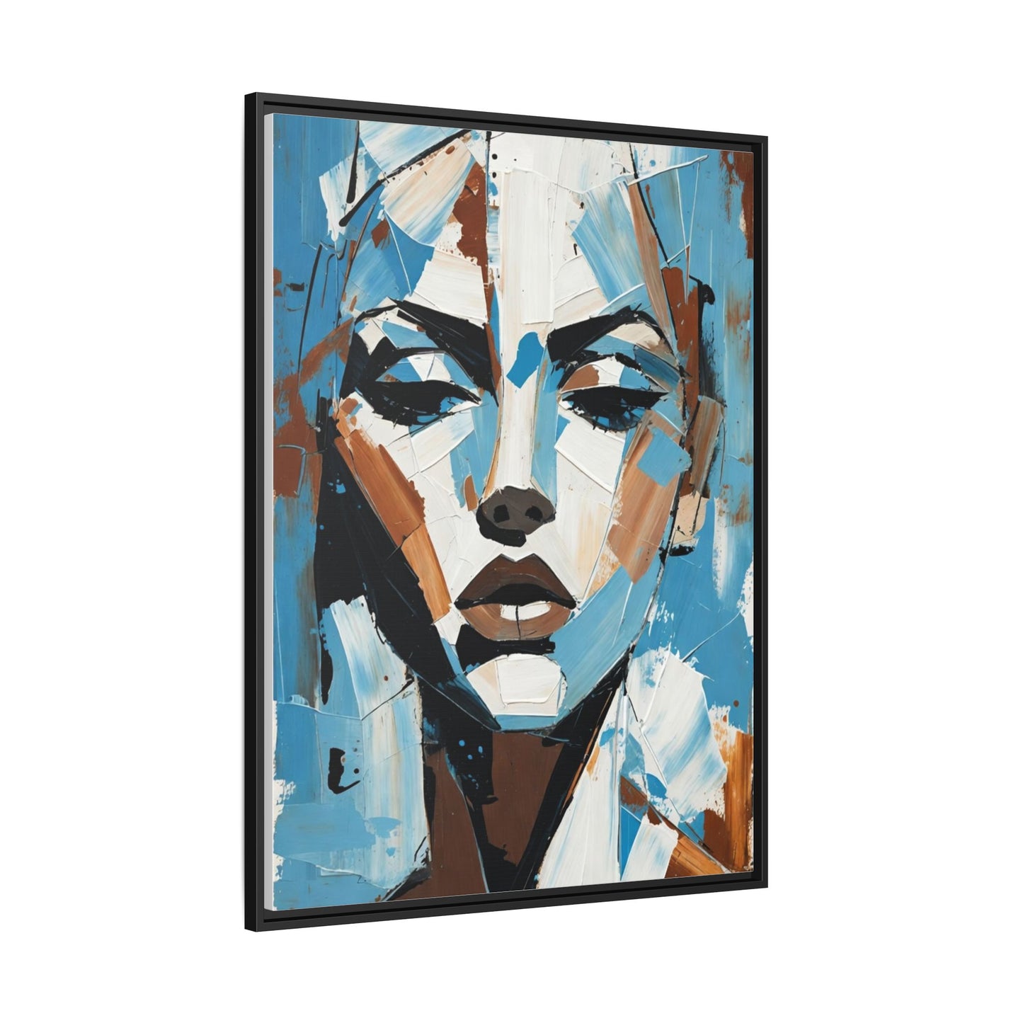 Abstract Blue Face Matte Canvas Wall Art — Framed Modern Portrait Print