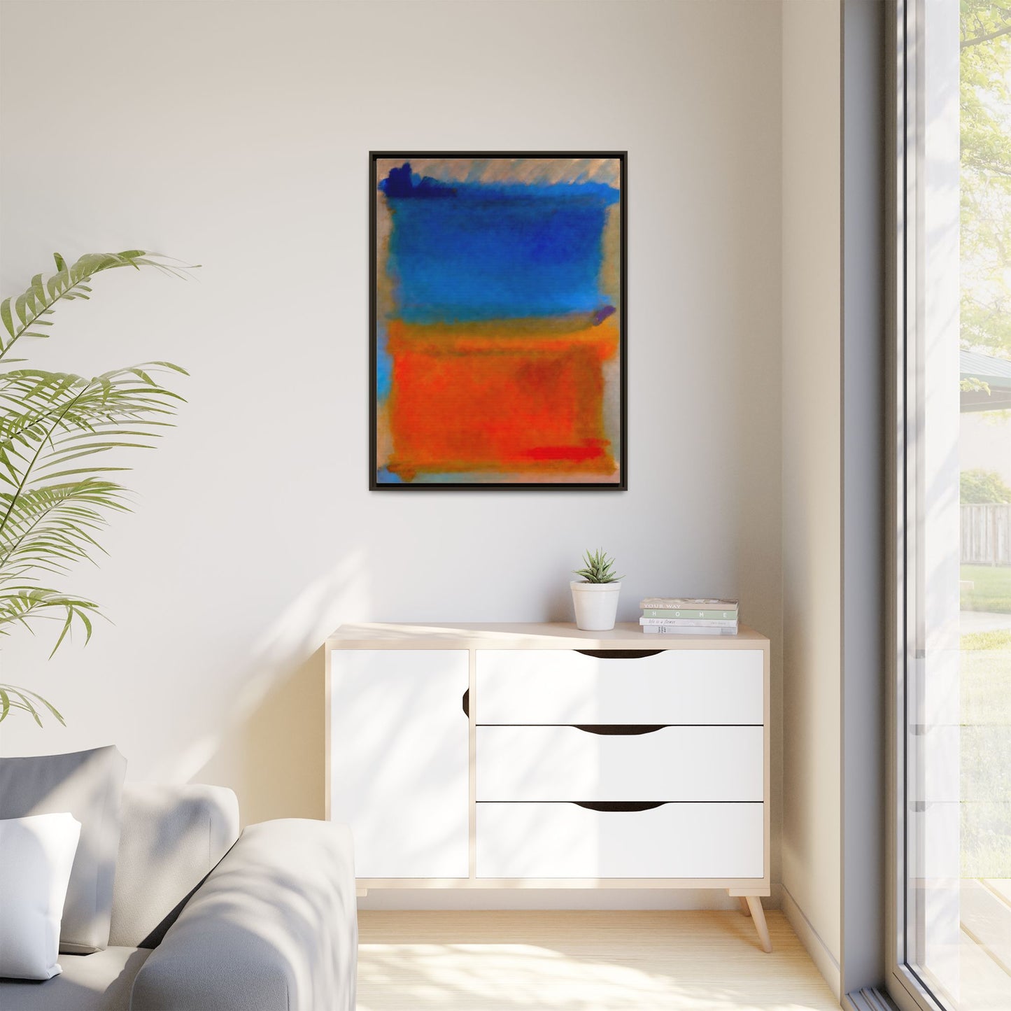 Abstract Color Block Matte Canvas Framed Wall Art — Blue & Orange Modern Painting