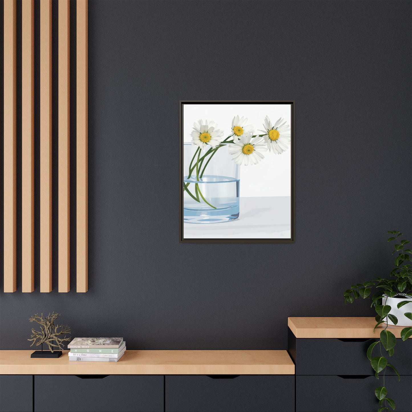 Framed Daisy Canvas Print — Minimal Botanical Wall Art