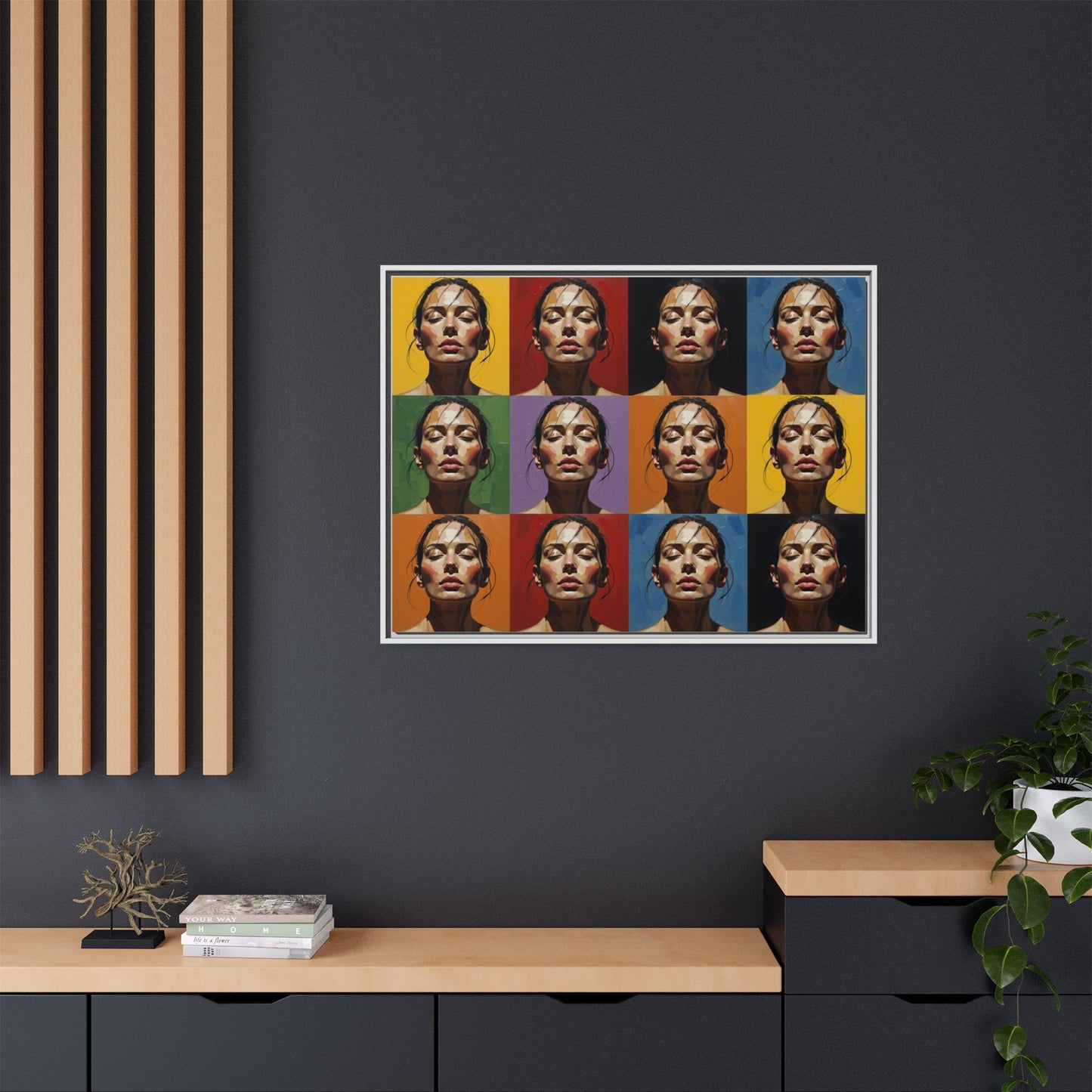 Pop Art Portrait Matte Canvas Print — Framed Multi-Color Grid