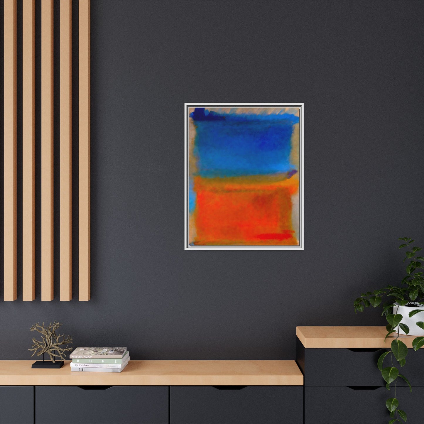 Abstract Color Block Matte Canvas Framed Wall Art — Blue & Orange Modern Painting
