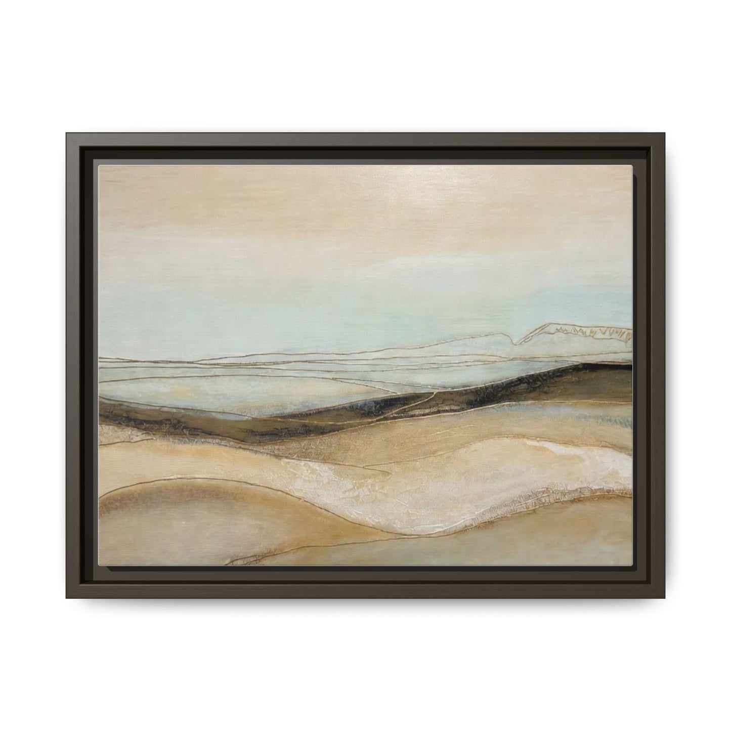 Framed Matte Canvas Wall Art — Neutral Abstract Landscape in Soft Blues & Earth Tones