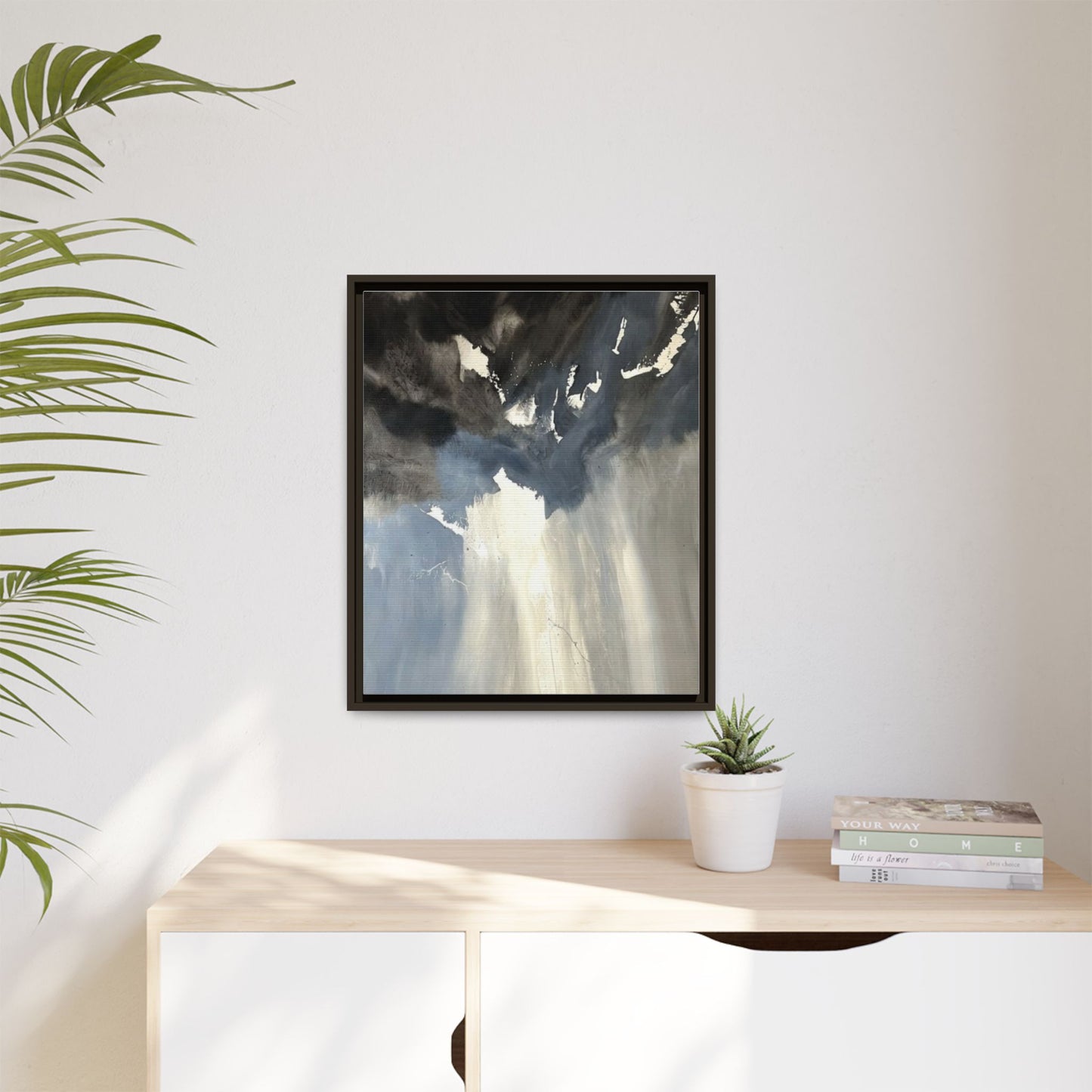 Framed Matte Canvas Art — Moody Abstract Sky Painting