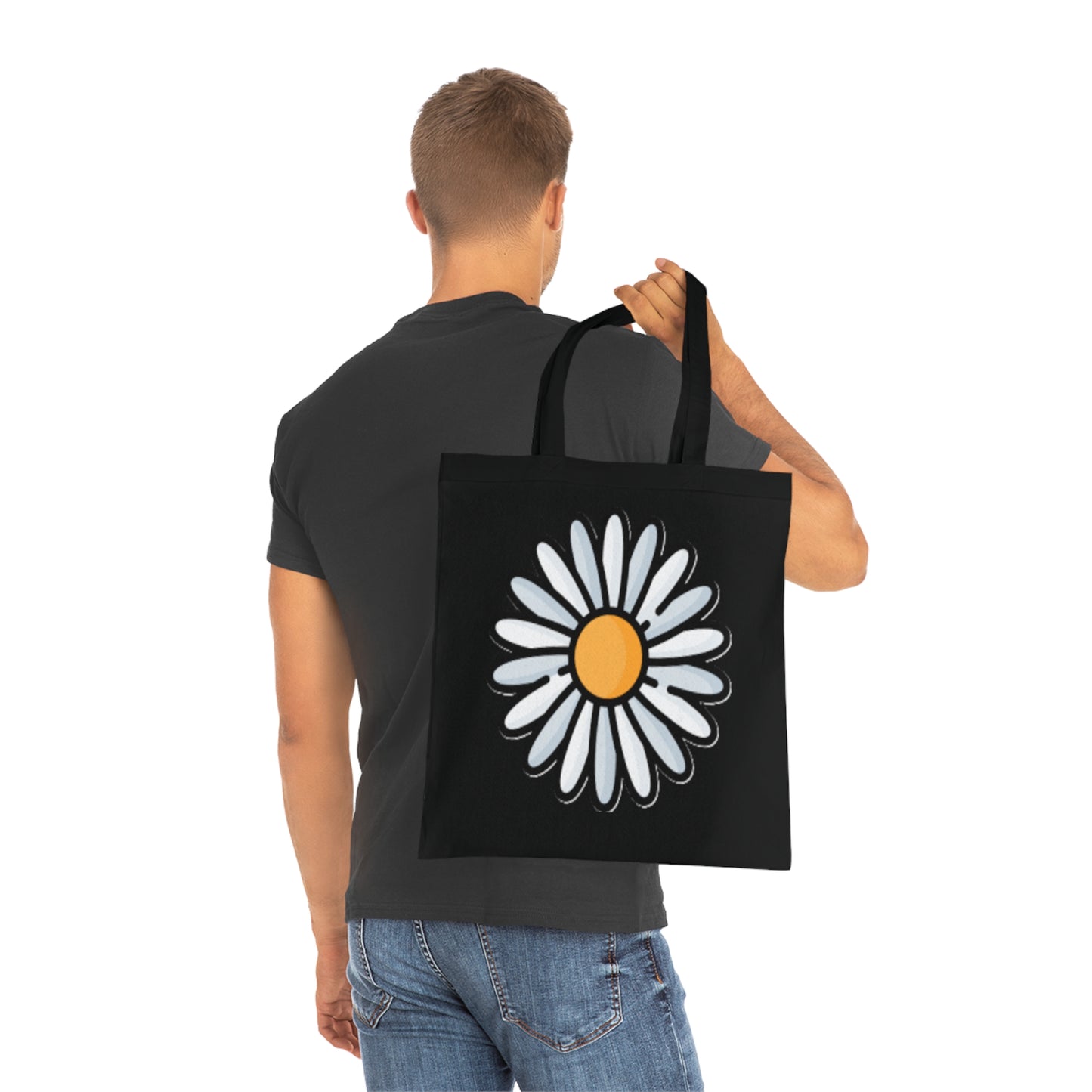 Daisy Print Cotton Tote Bag – Cute Floral Market Tote