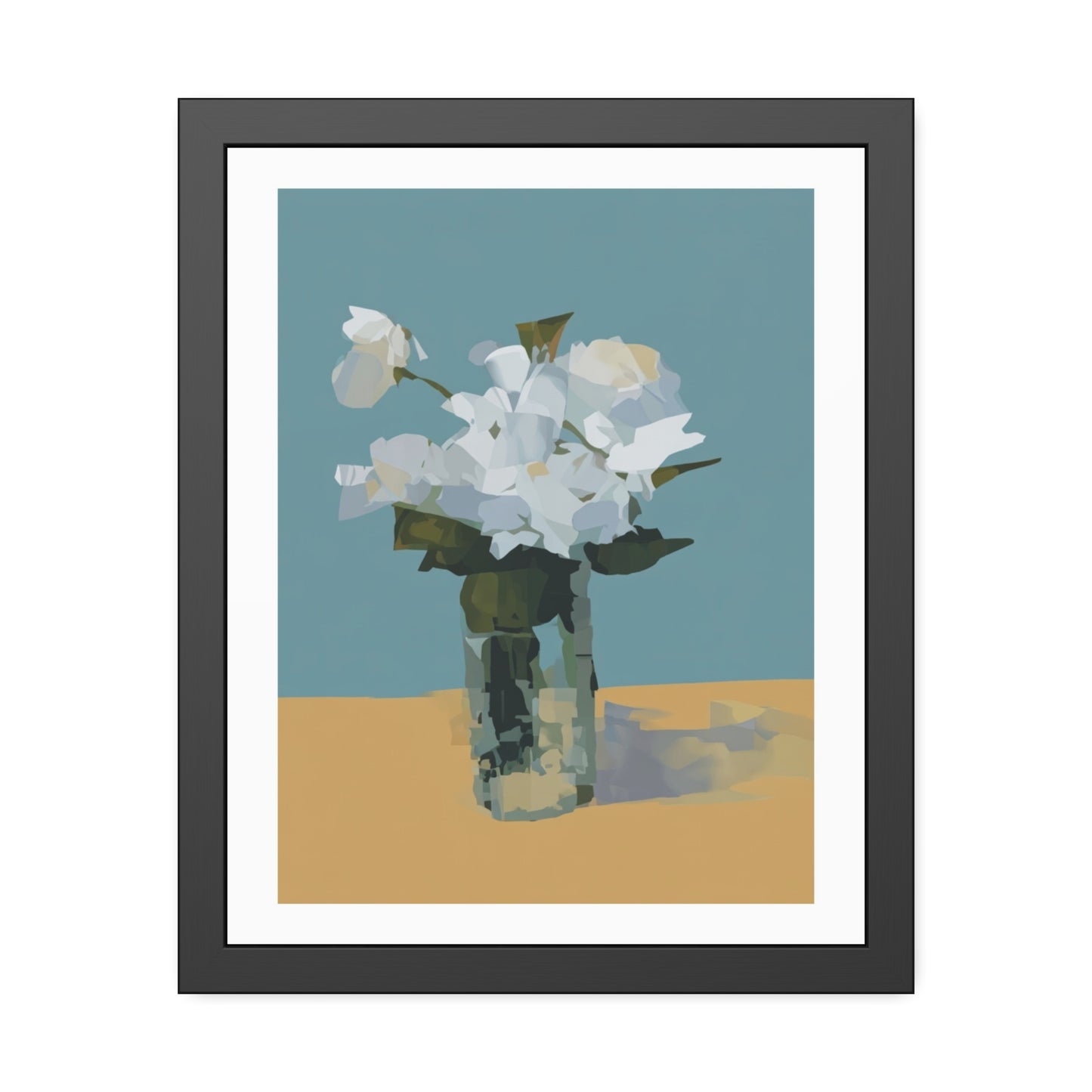 Framed Floral Poster - Modern White Blossoms in Vase Wall Art