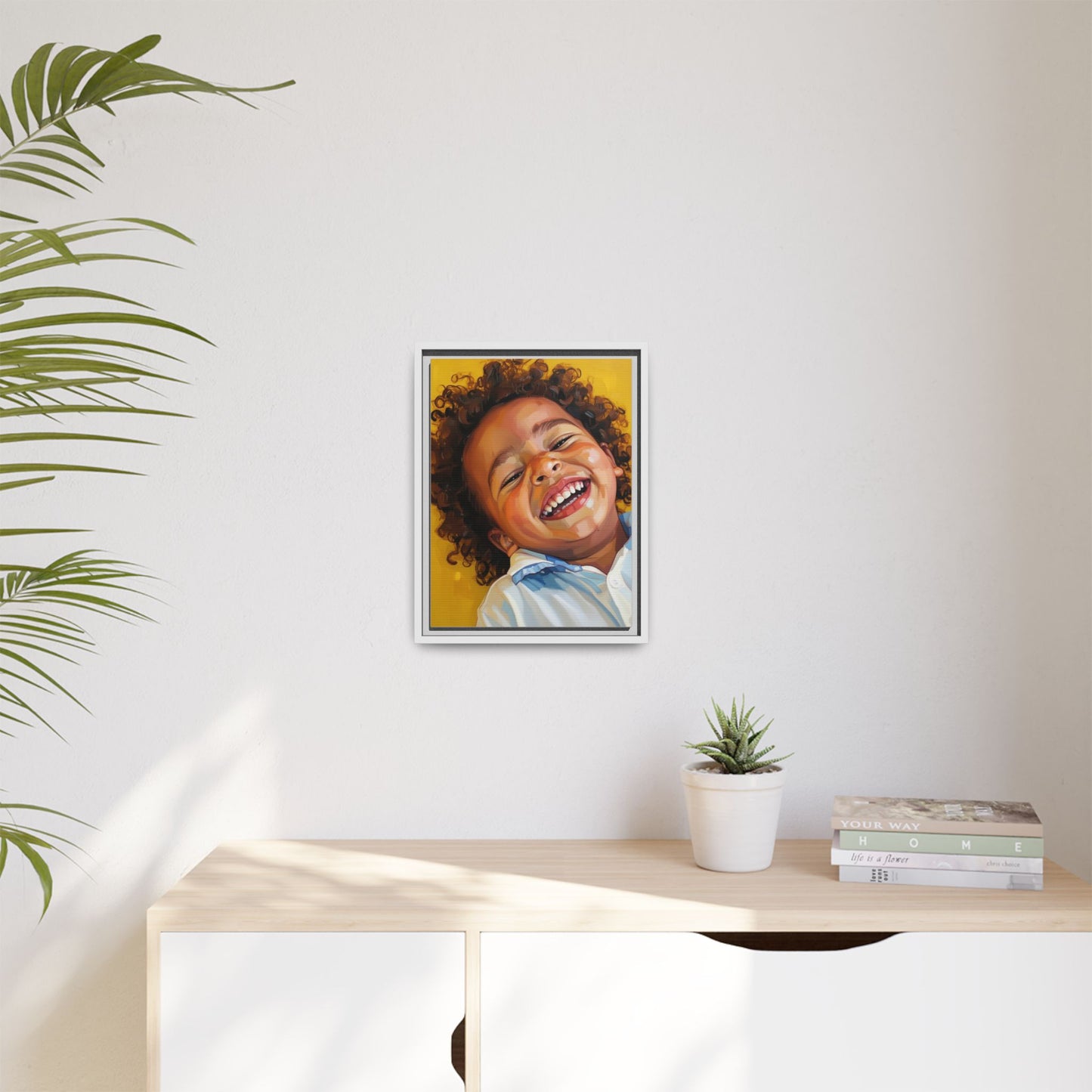 Framed Matte Canvas Print – Joyful Child Portrait, Colorful Nursery Wall Art