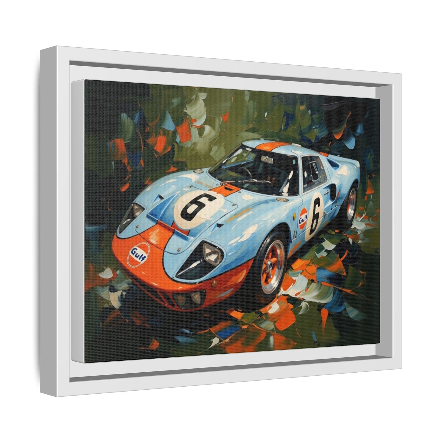 Gulf Racing GT40 Matte Framed Canvas — Vintage Sports Car Wall Art