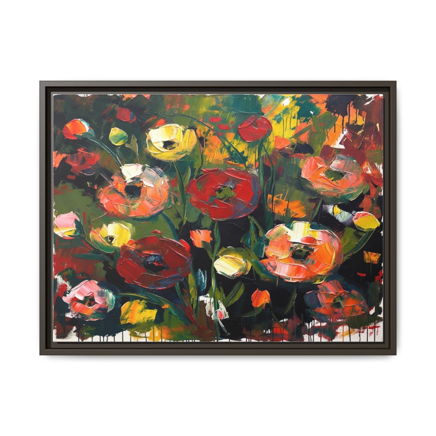 Framed Floral Canvas Print — Vibrant Abstract Poppies Wall Art