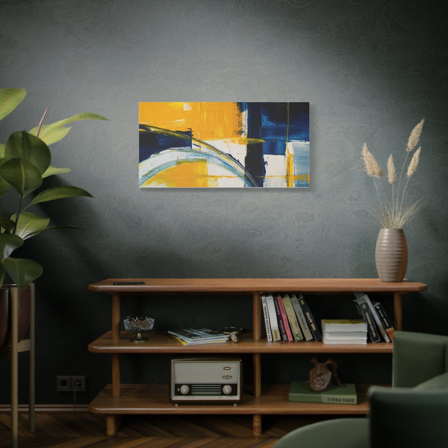 Abstract Blue & Yellow Arc Matte Canvas Wall Art - Stretched 1.25"