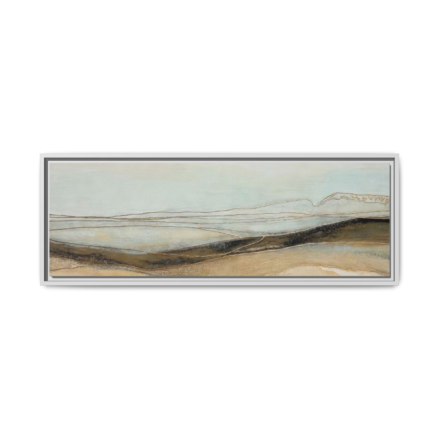 Framed Matte Canvas Wall Art — Neutral Abstract Landscape in Soft Blues & Earth Tones