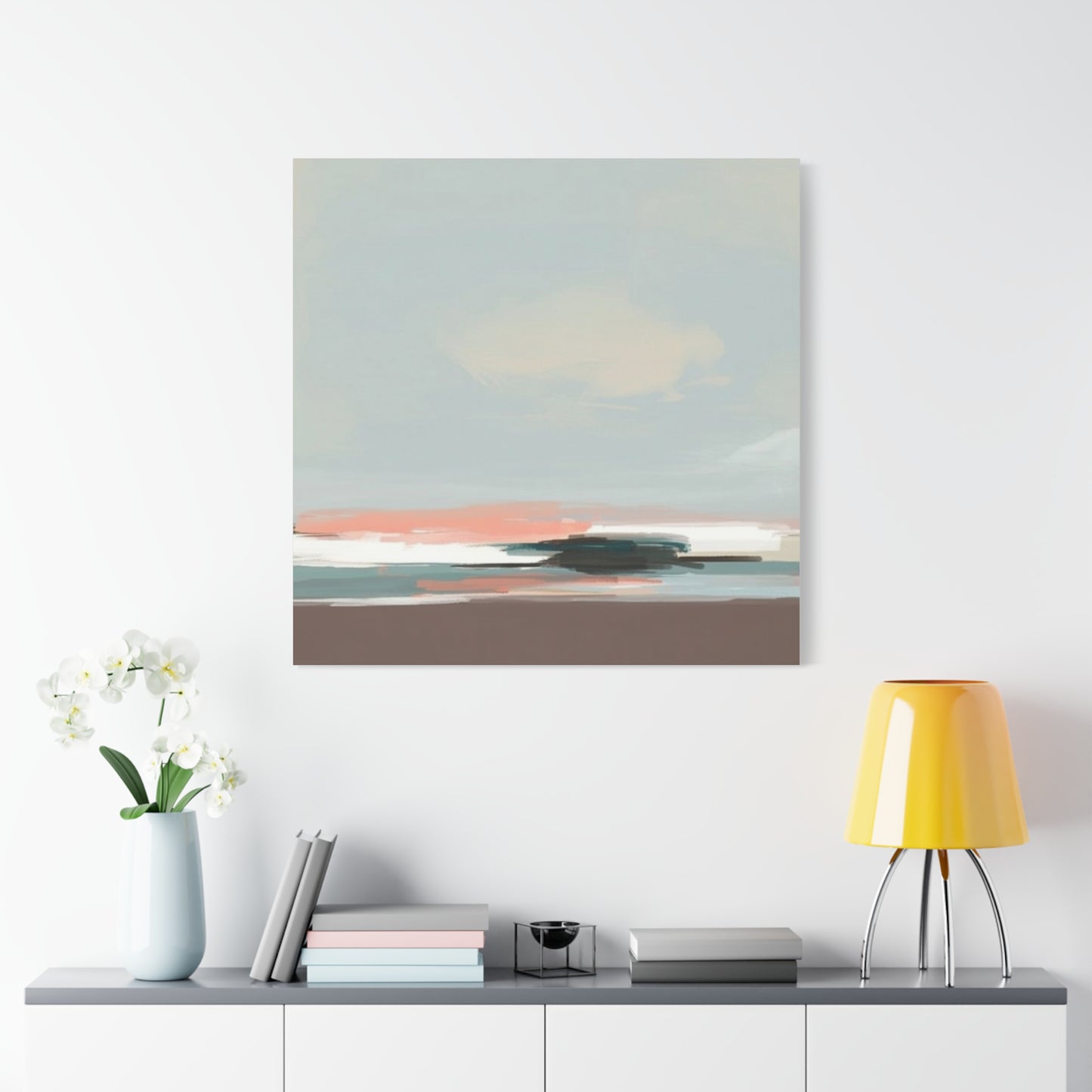 Coastal Abstract Canvas Art – Soft Pastel Seascape Matte Stretched Canvas