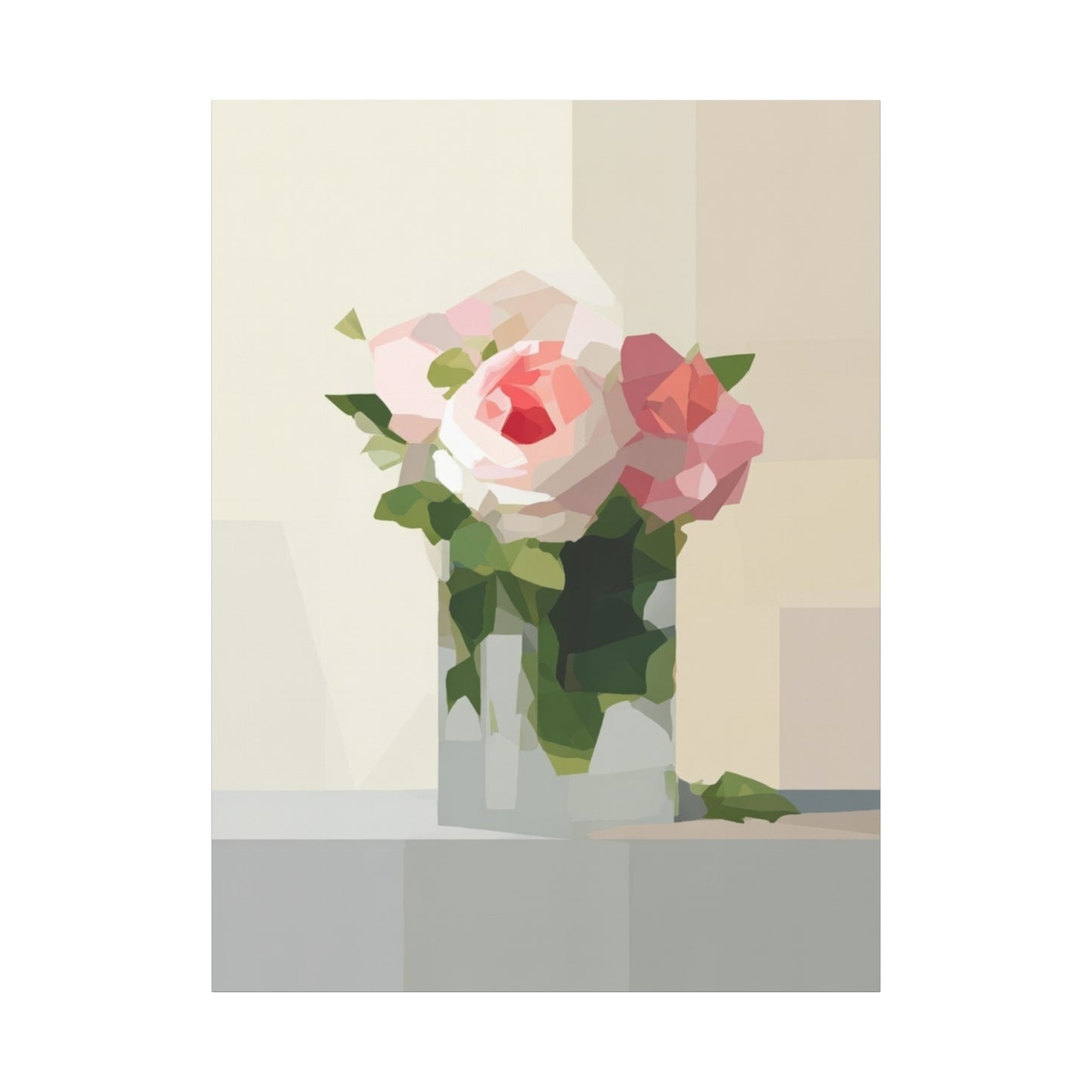 Pink Rose Still Life Canvas — Modern Floral Wall Art, Matte Stretched Canvas