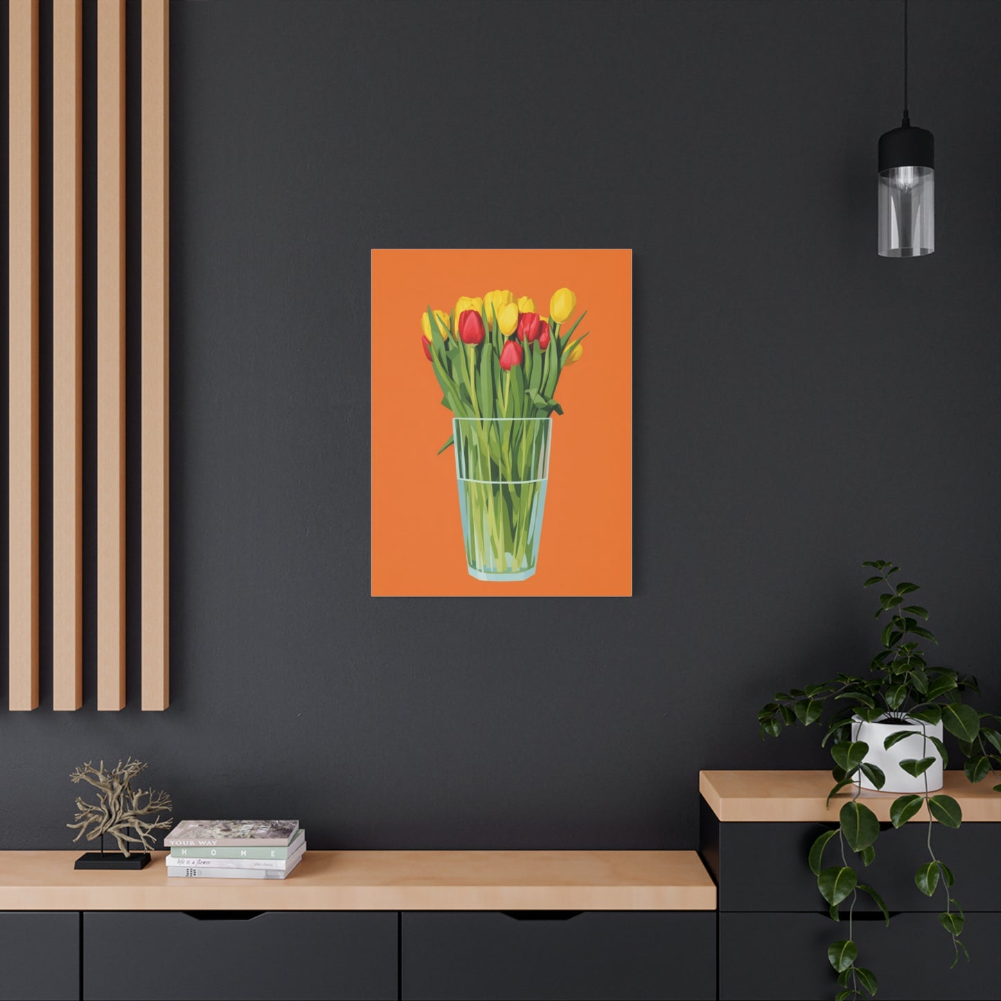 Tulip Bouquet Canvas Wall Art – Glass Vase on Orange