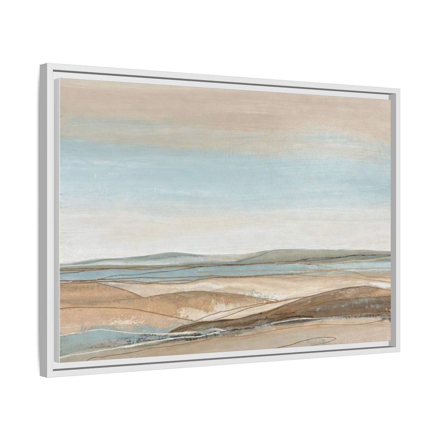 Framed Abstract Landscape Matte Canvas — Serene Coastal Horizon Wall Art