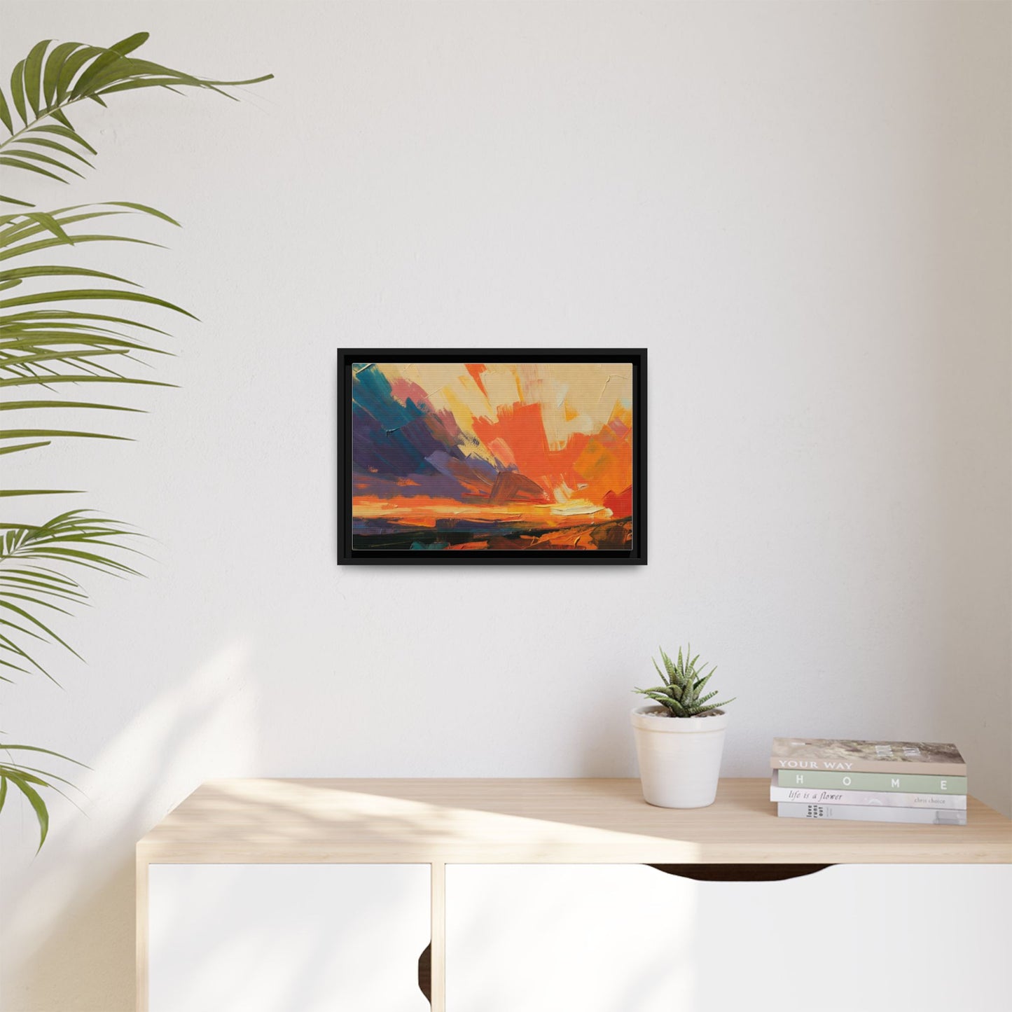 Framed Abstract Sunset Canvas Art – Multicolor Matte Wall Decor