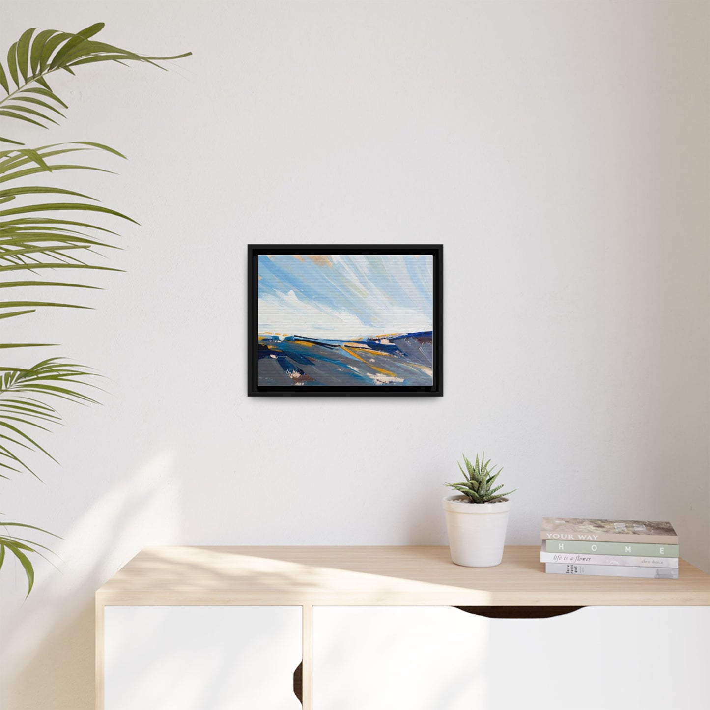 Framed Abstract Seascape Canvas Print — Matte Multi‑Color Wall Art