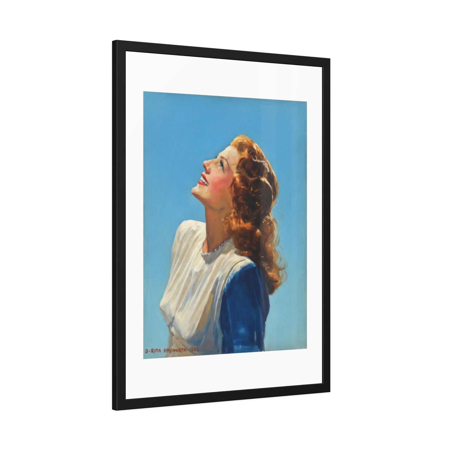 Vintage Rita Hayworth Looking Up Framed Art Print — Retro Mid-century Poster