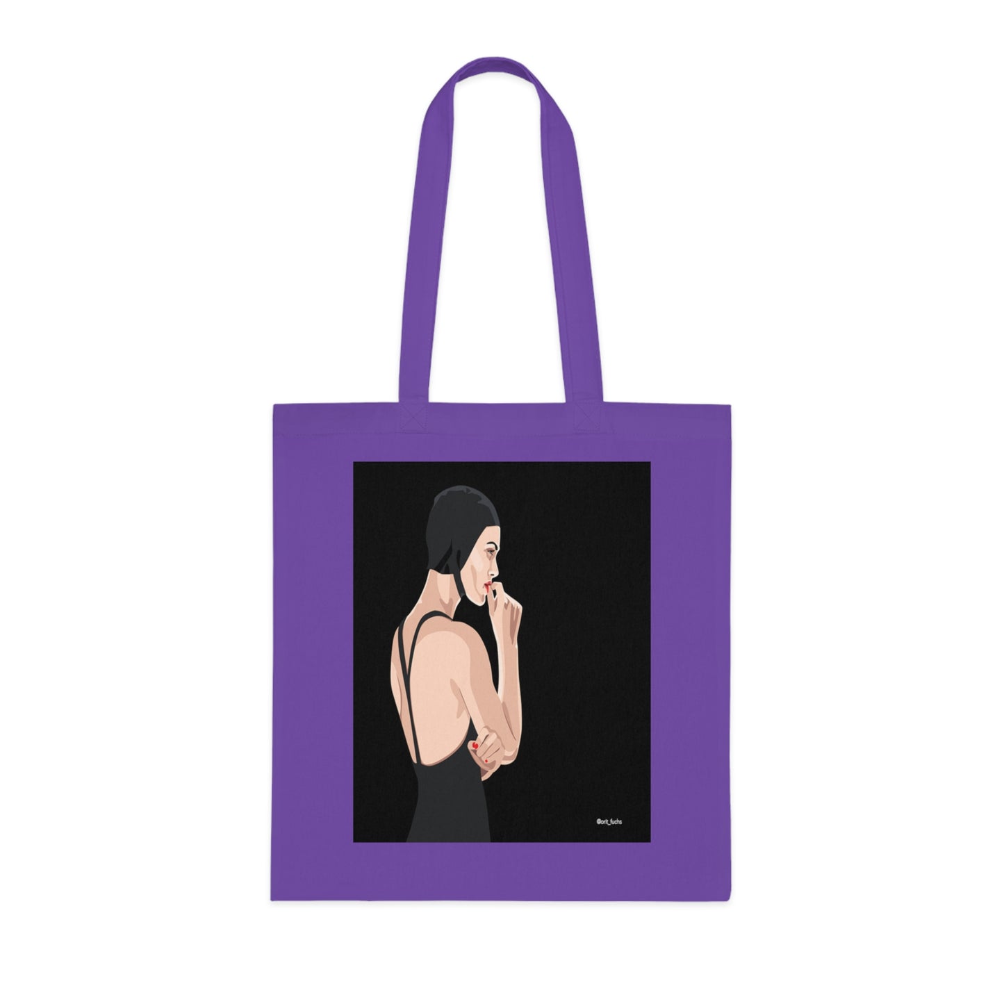 Minimalist Femme Portrait Cotton Tote — Chic Black-Back Illustration Tote Bag