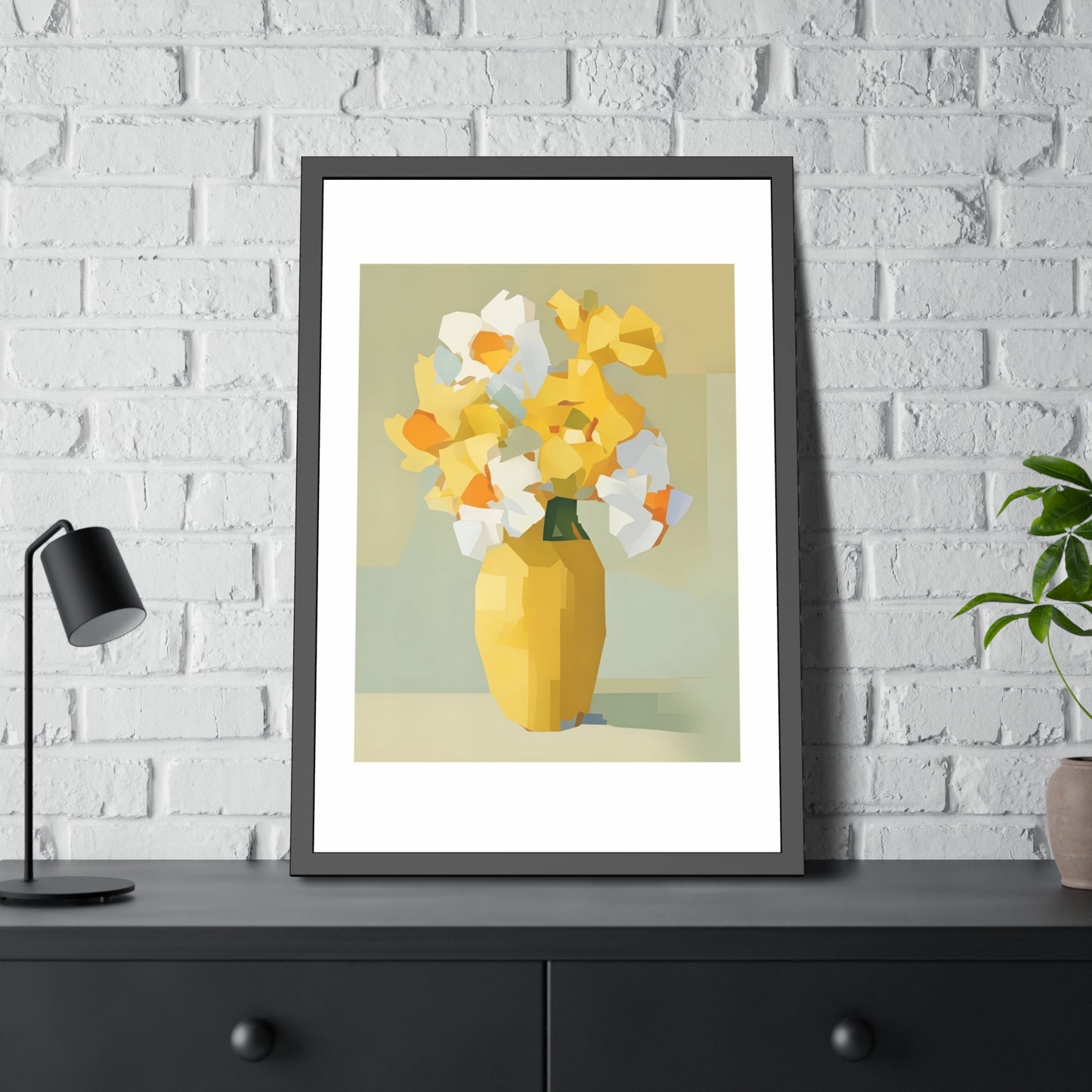 Framed Poster — Yellow Floral Vase Wall Art (Modern Abstract Bouquet)