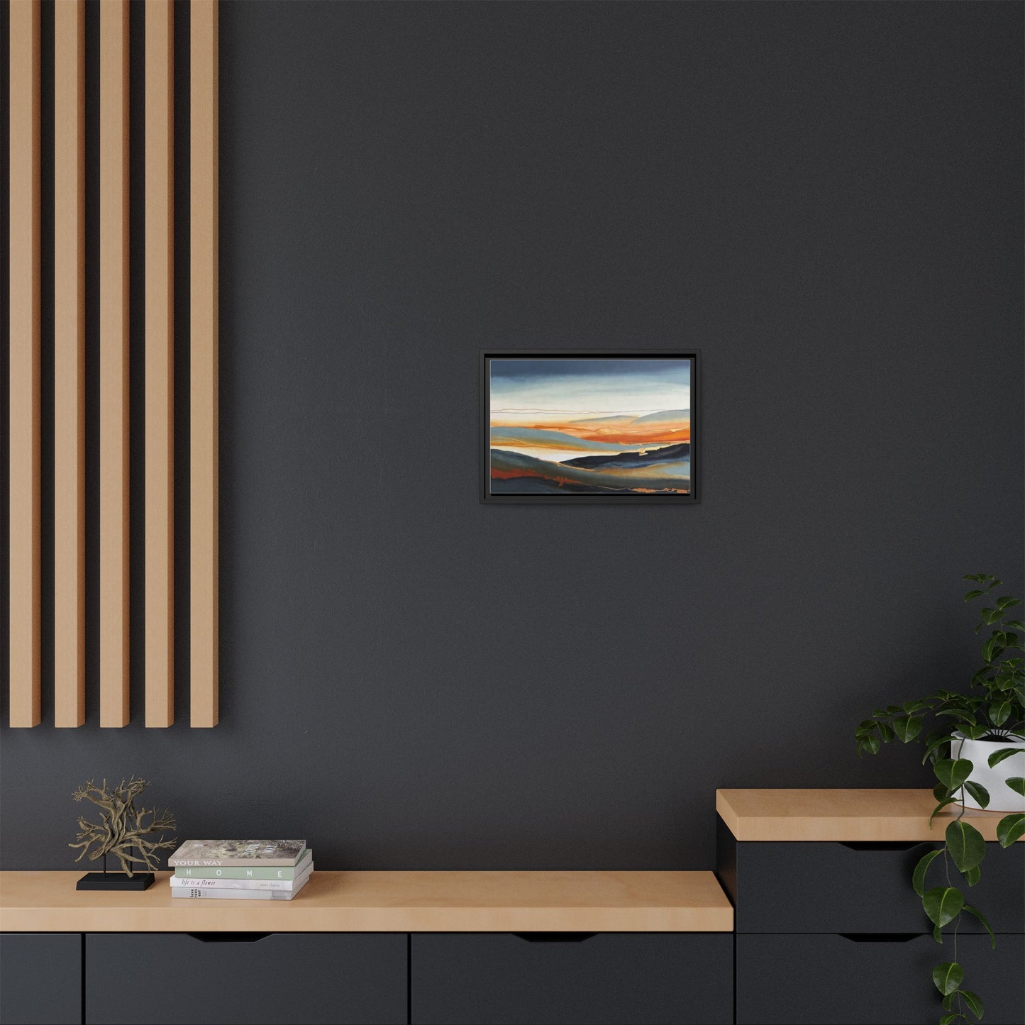 Framed Matte Canvas: Abstract Coastal Sunset Landscape Wall Art