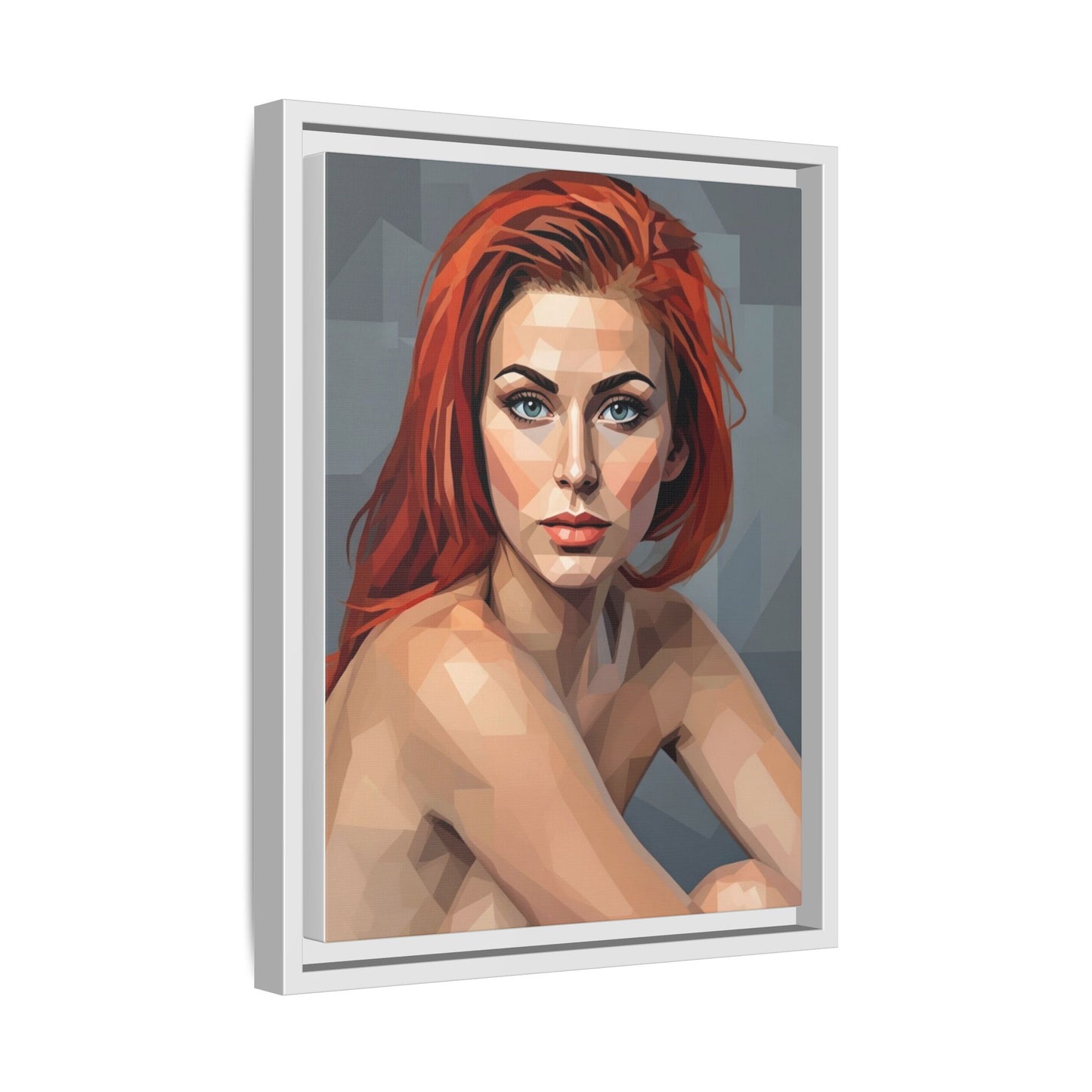 Framed Matte Canvas Portrait — Geometric Redhead Wall Art