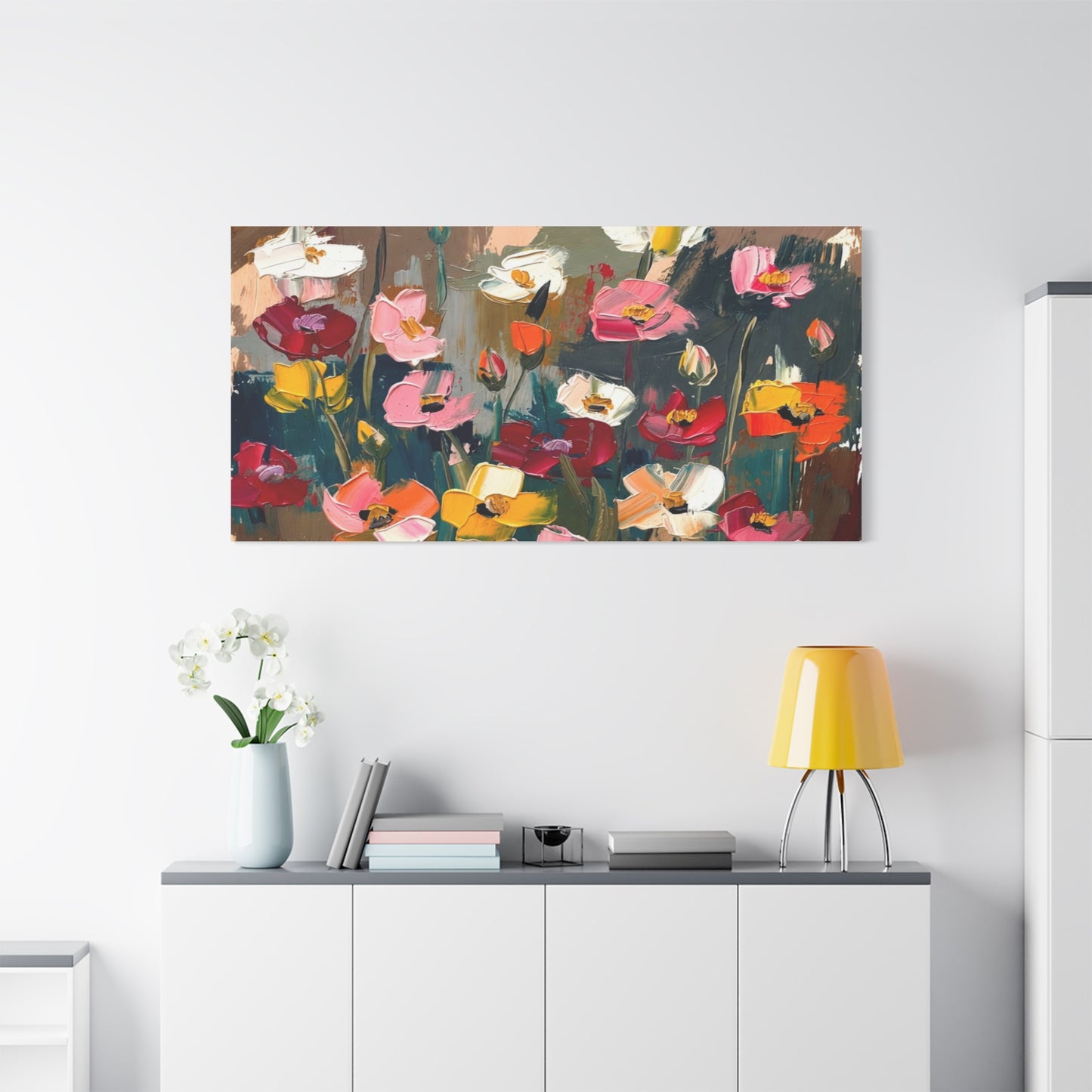 Abstract Floral Canvas Wall Art — Colorful Poppies Matte Stretched Print