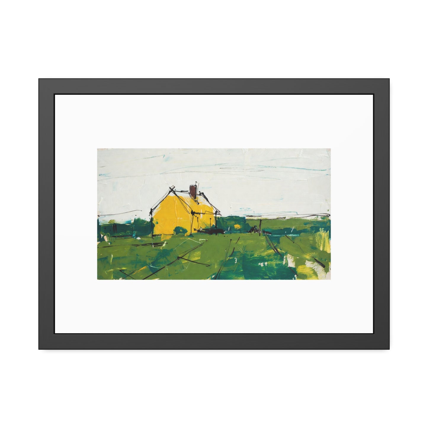 Framed Poster — Yellow Country House Landscape Art Print