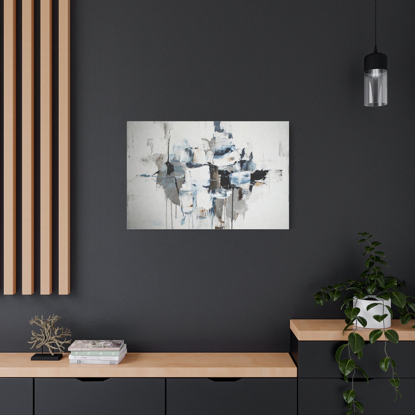 Abstract Blue & Gray Canvas Wall Art — Stretched Matte Canvas